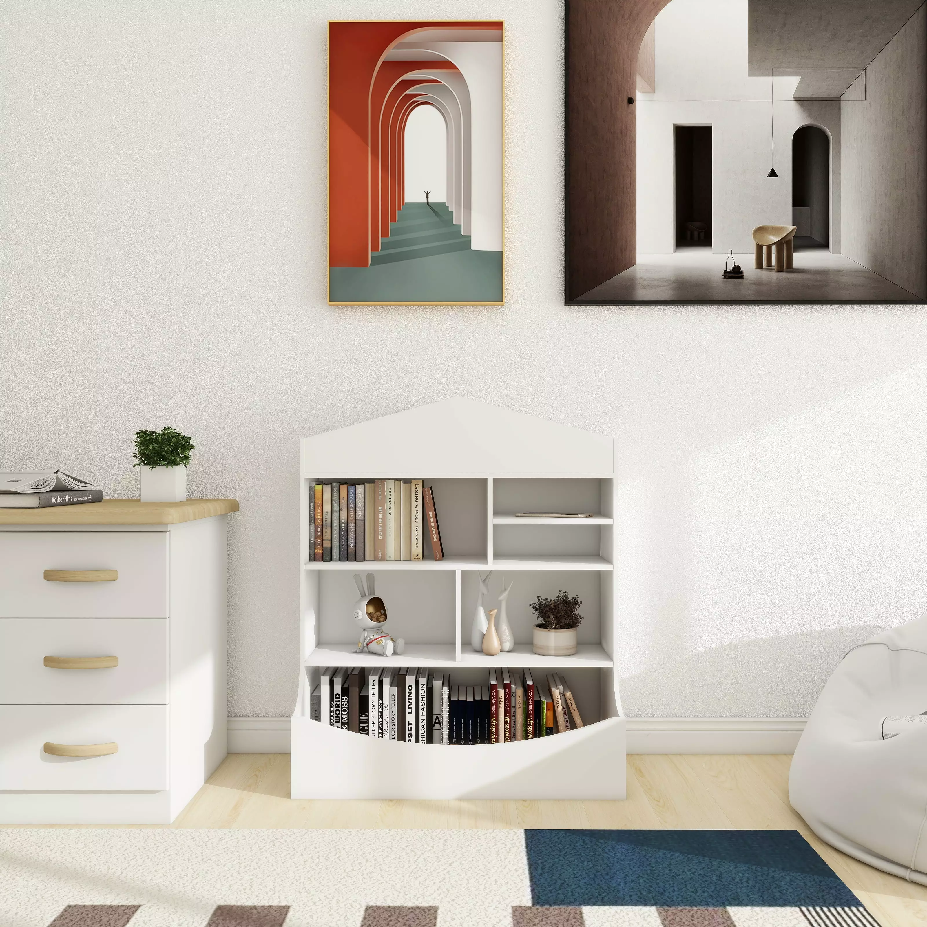 Kidsbuddy Childrens Multi-Functional 7 Shelf Bookcase Storage Display Rack Organizer White
