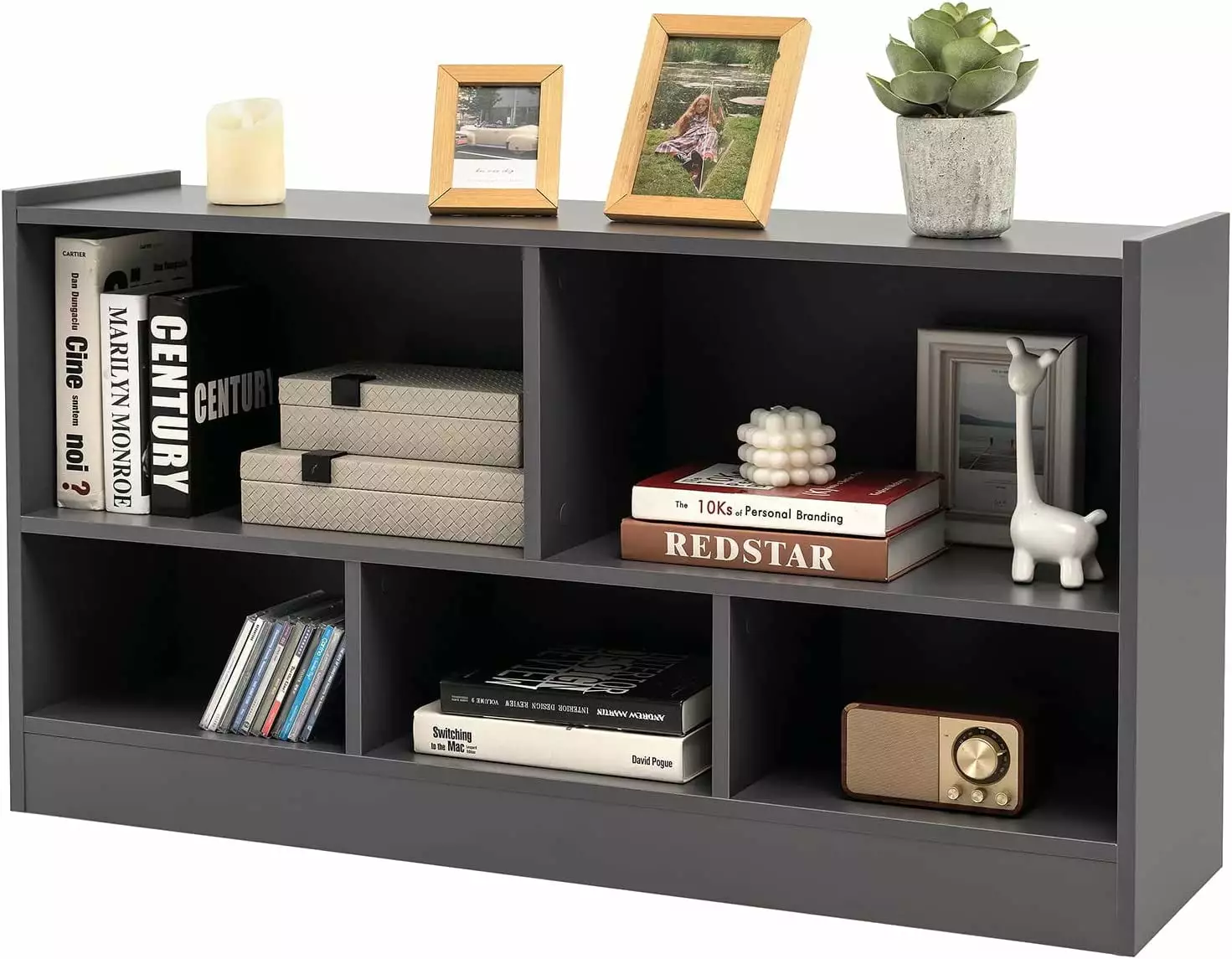 5-Cube Storage Organizer Bookcase Grey, 2-Tier Modern Wooden Bookshelf Living Room or Kid's Room LHY