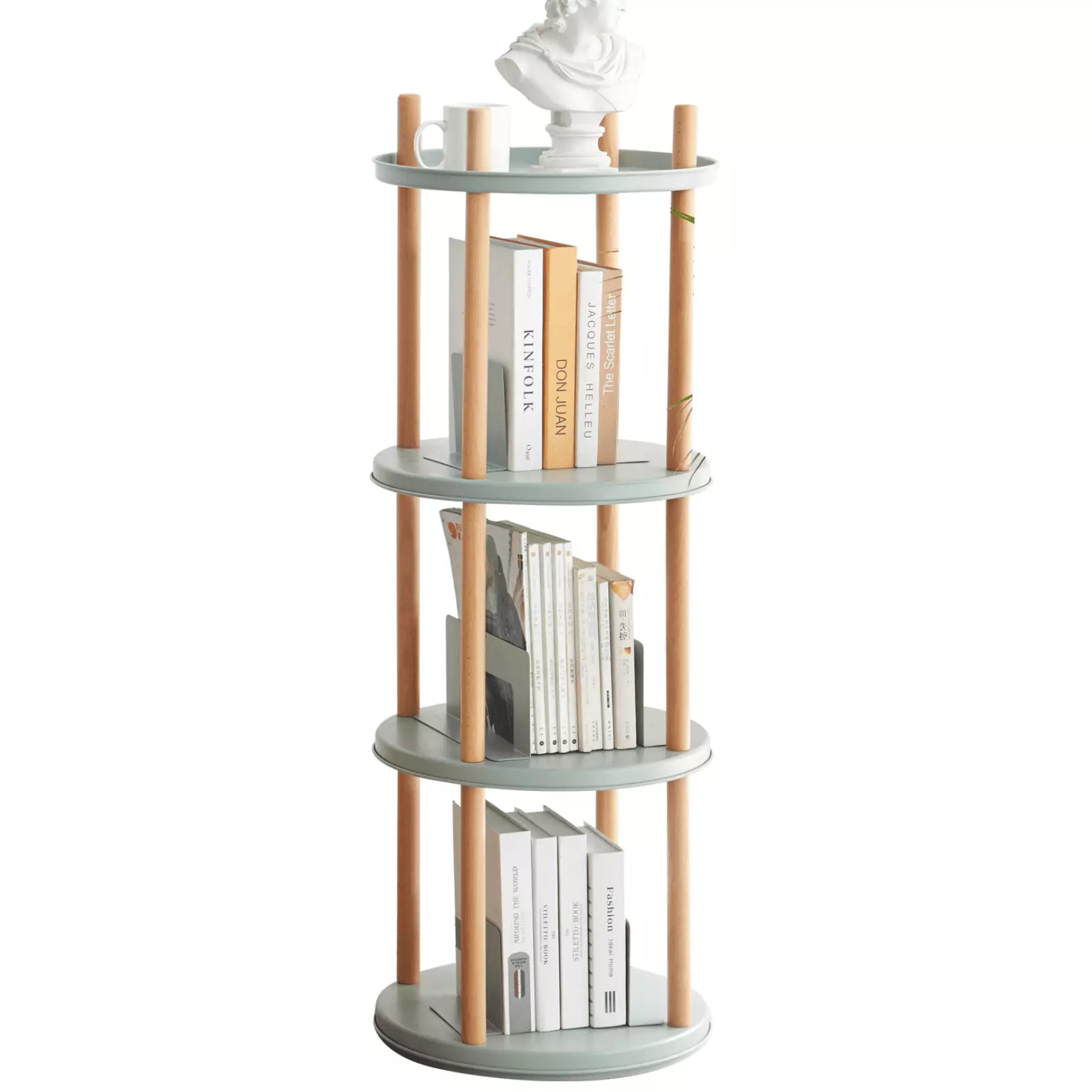 Marsrizon Solid Wood 360° Rotating Bookshelf Floor Standing Storage Shelves Adjustable Book Shelf Organizer Living Room B...
