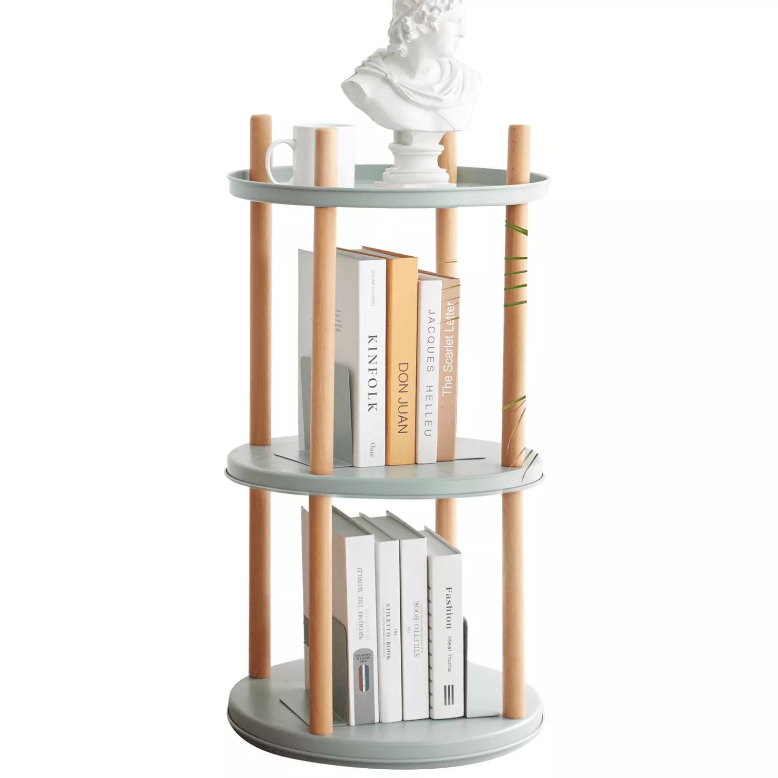 Marsrizon Solid Wood 360° Rotating Bookshelf Floor Standing Storage Shelves Adjustable Book Shelf Organizer Living Room B...