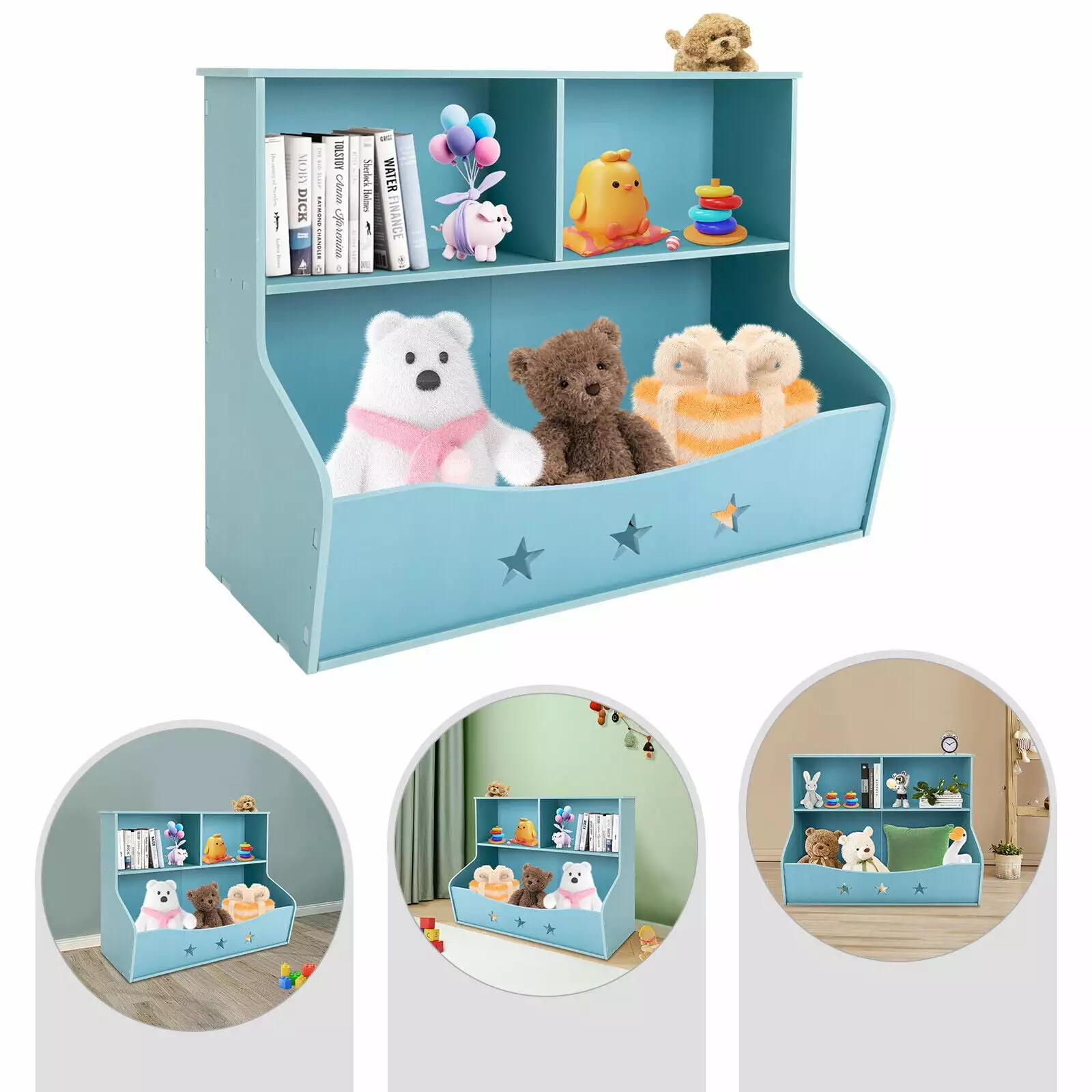 Miumaeov 2-Tier Storage Bookcase Light Blue PVC Board Kids Bookshelf Toy Organizer
