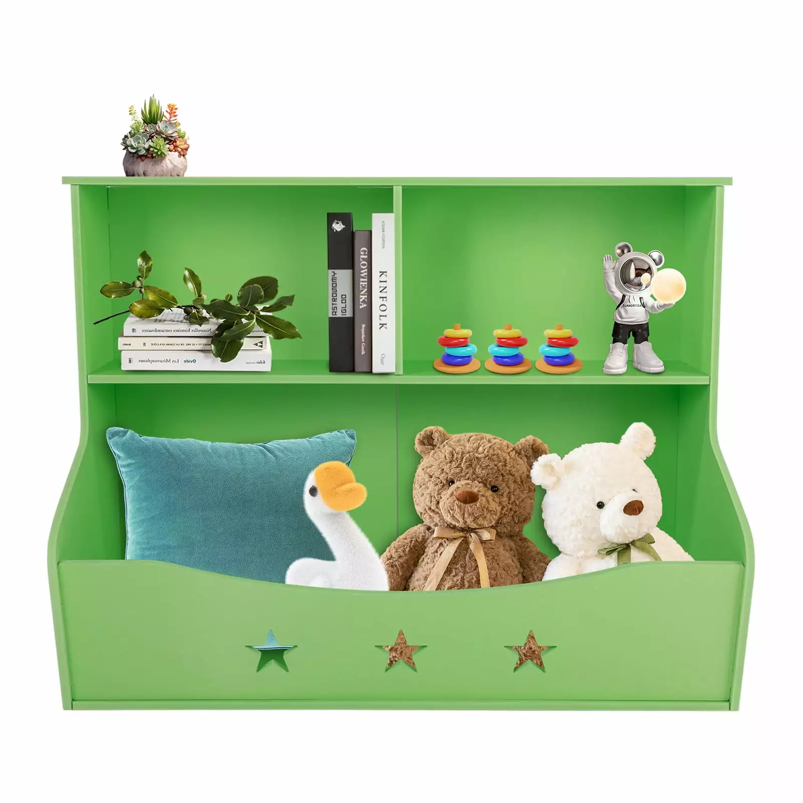 Miumaeov 2 Tier PVC Board Kids Bookcase Light Green Open Shelf Toy Organizer