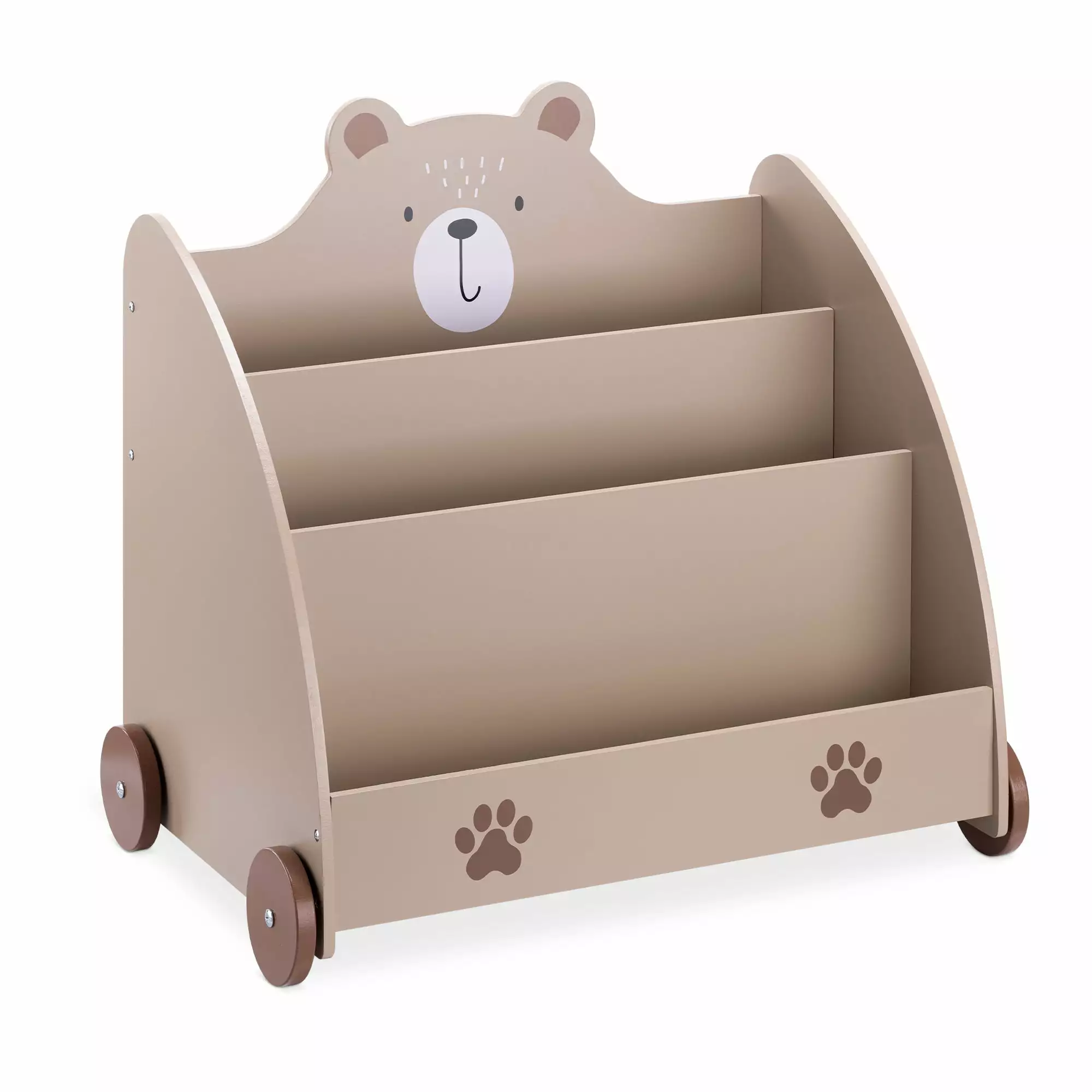Navaris Kids Bookcase Childrens Bookshelf Wheels and 3 Book Storage Shelves Bedroom or Play Room Brown Bear Design