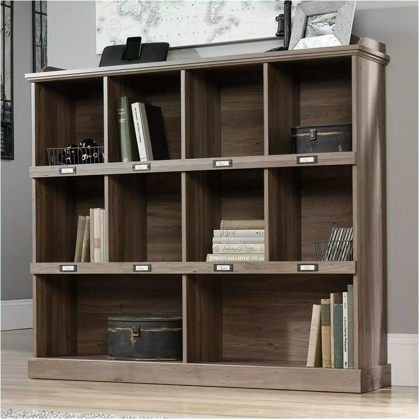 Pemberly Row Rustic Wood Short Book Shelves Salt Oak Finish