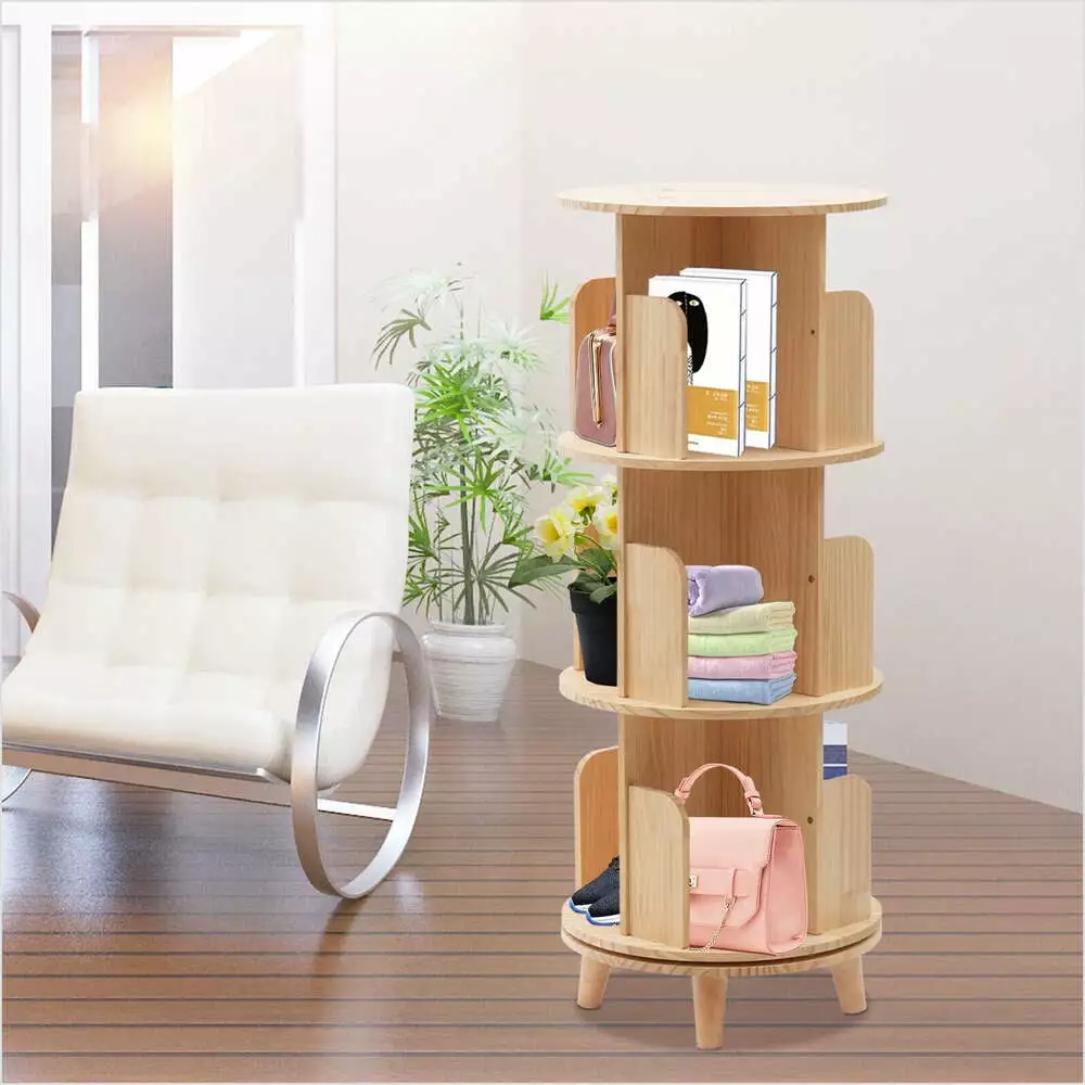 3 Tiers Rotating Bookshelf Bookcase Storage Shelf Display Rack Stand Kids phospheye