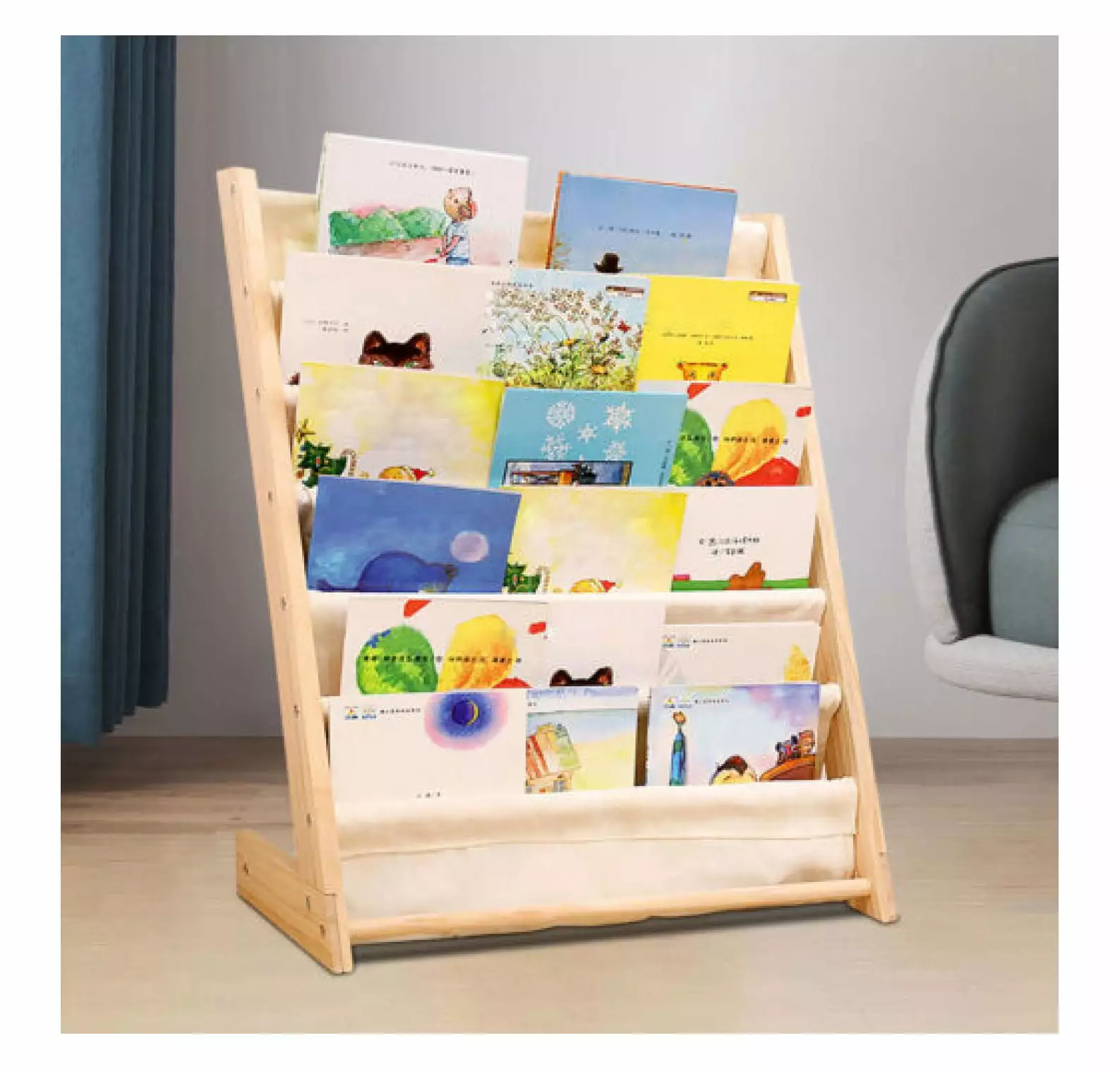 Rongfun Wooden Bookcase 6-Tier Kids Book Shelf Tidy Organizer
