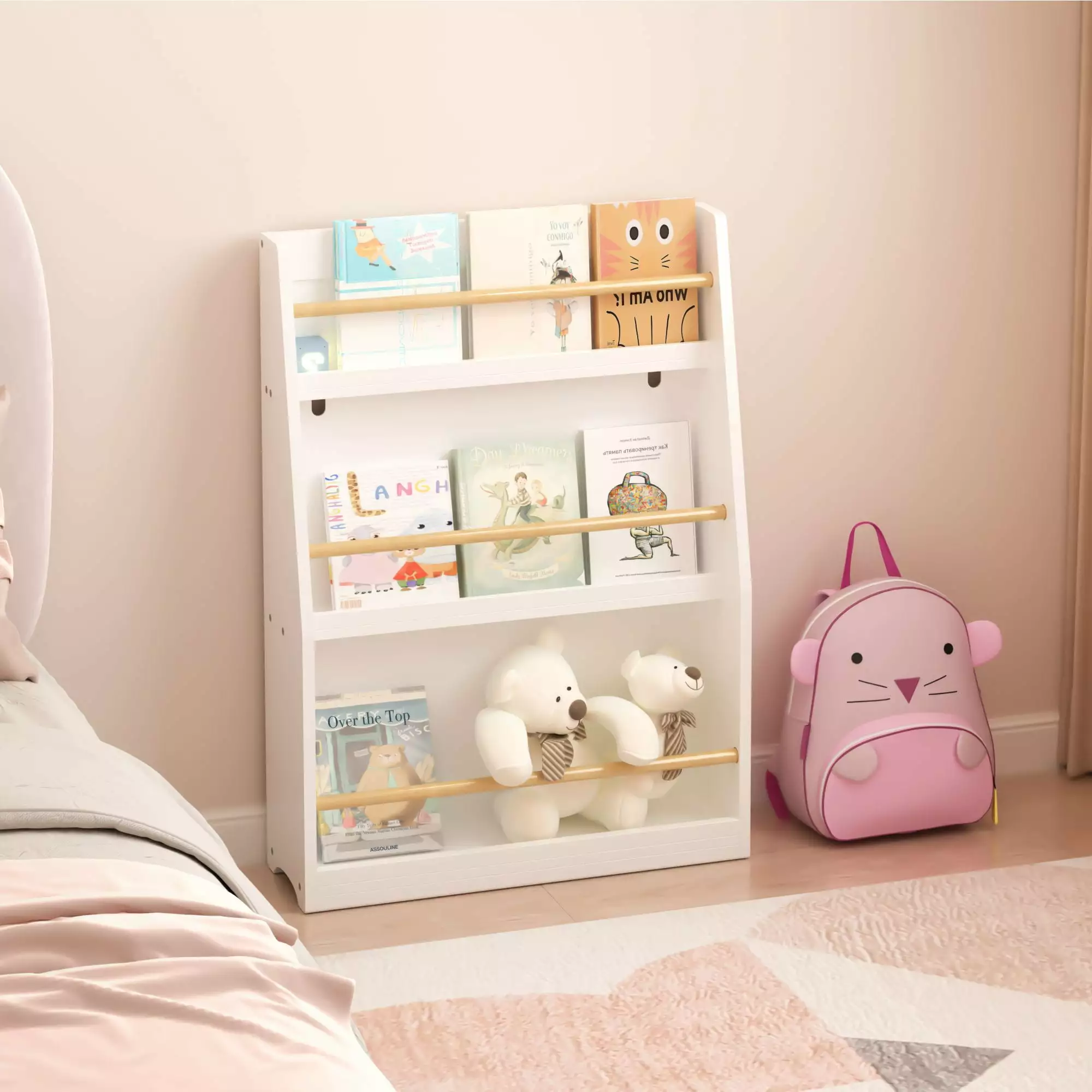 Sesslife 3-Tier Kids Bookshelf and Toy Storage Wooden Freestanding Nursery Book Shelves Display Stand