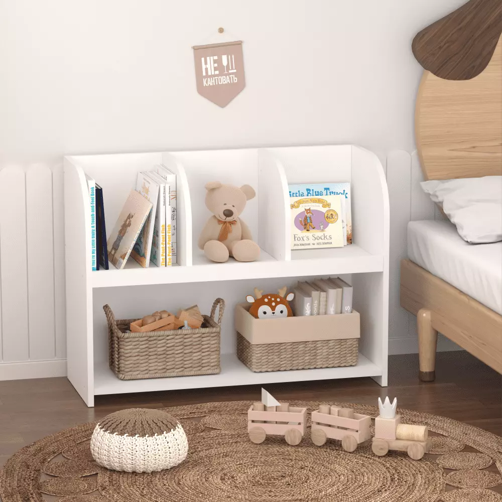 Tcbosik Children Kids Bookcase 4 Compartments 31.5W Storage Book Shelf Playroom Nursery
