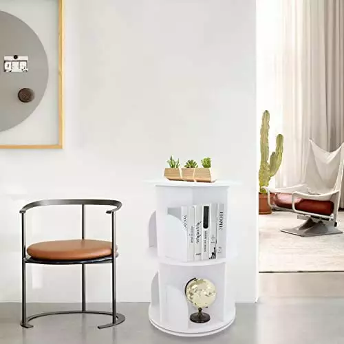 YIYIBYUS Rotating Bookshelf 2 Layers 360 Display Bookcase Floor Standing Storage Rack TeviRoom