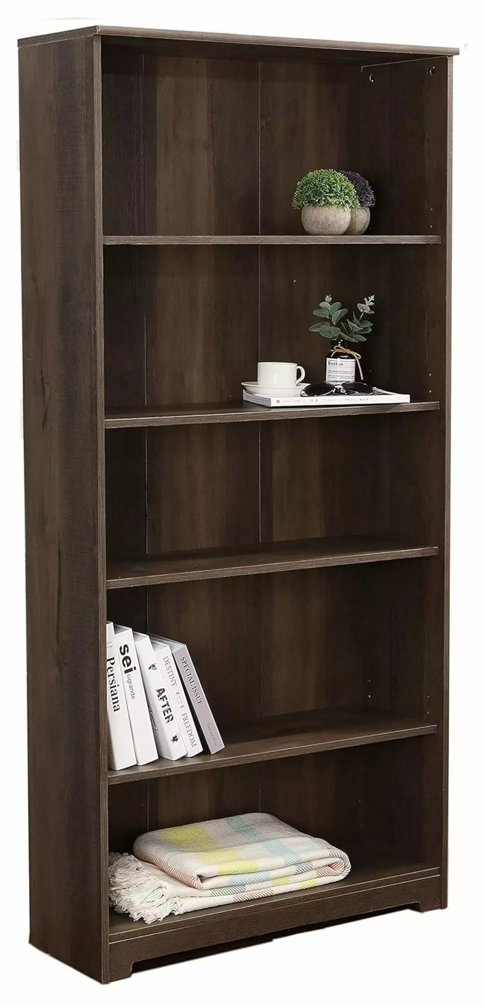 Werqueid 5-Shelf Bookcase Freestanding Display Wooden Open Storage Bookshelf Library Bedroom and Office Gray