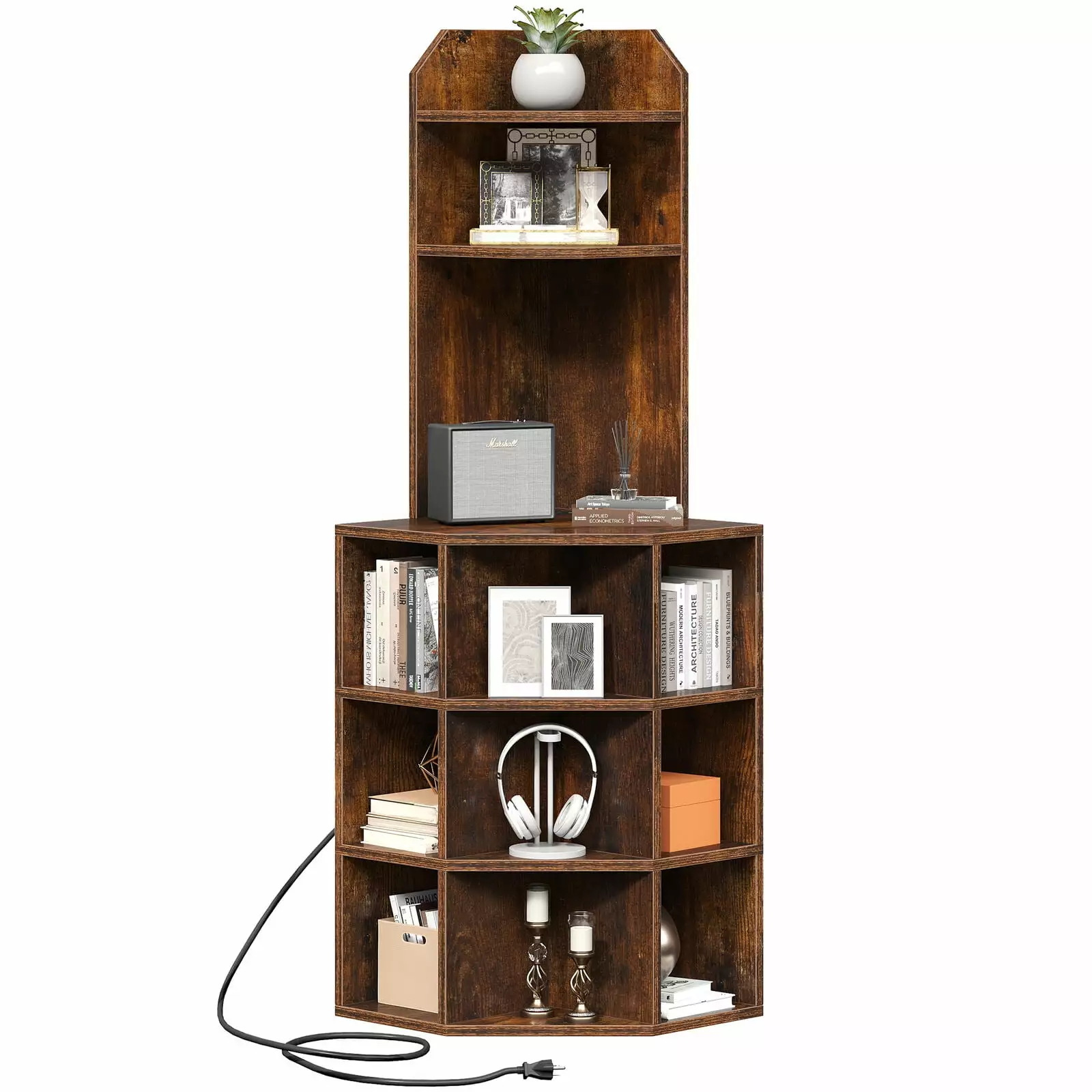 ZGBY Industrial Corner Cabinet USB Ports & Outlets 9-Cubby Bookshelf Bookcase Home Office ZGBY Home Products