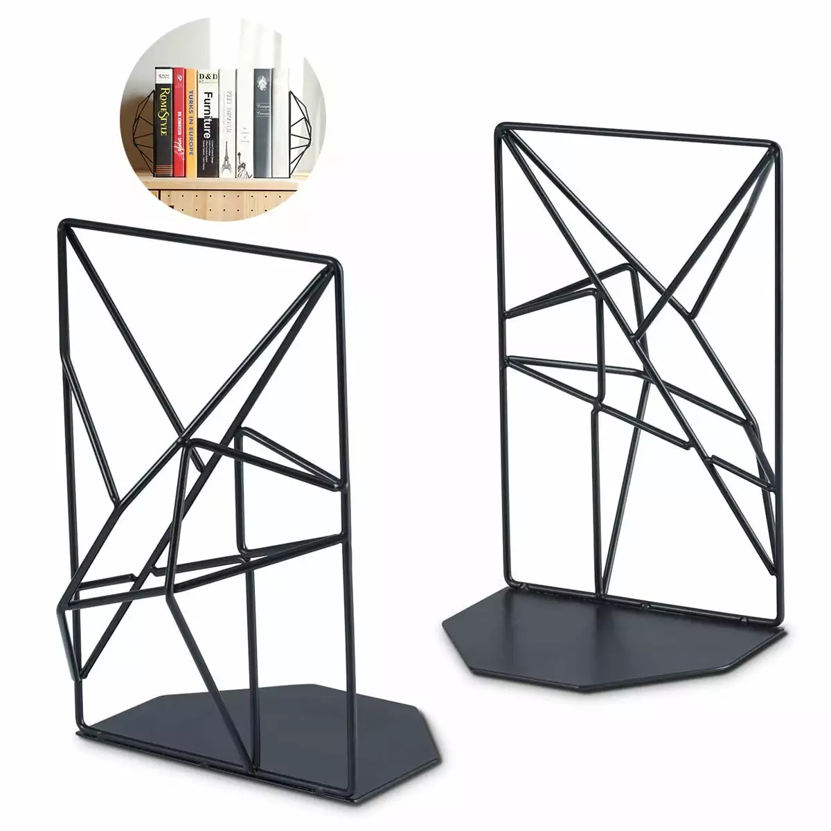 Black Metal Bookends Pair - Invisible Bookshelf Holder Kids, CDs, DVDs, and Folders Aetomce