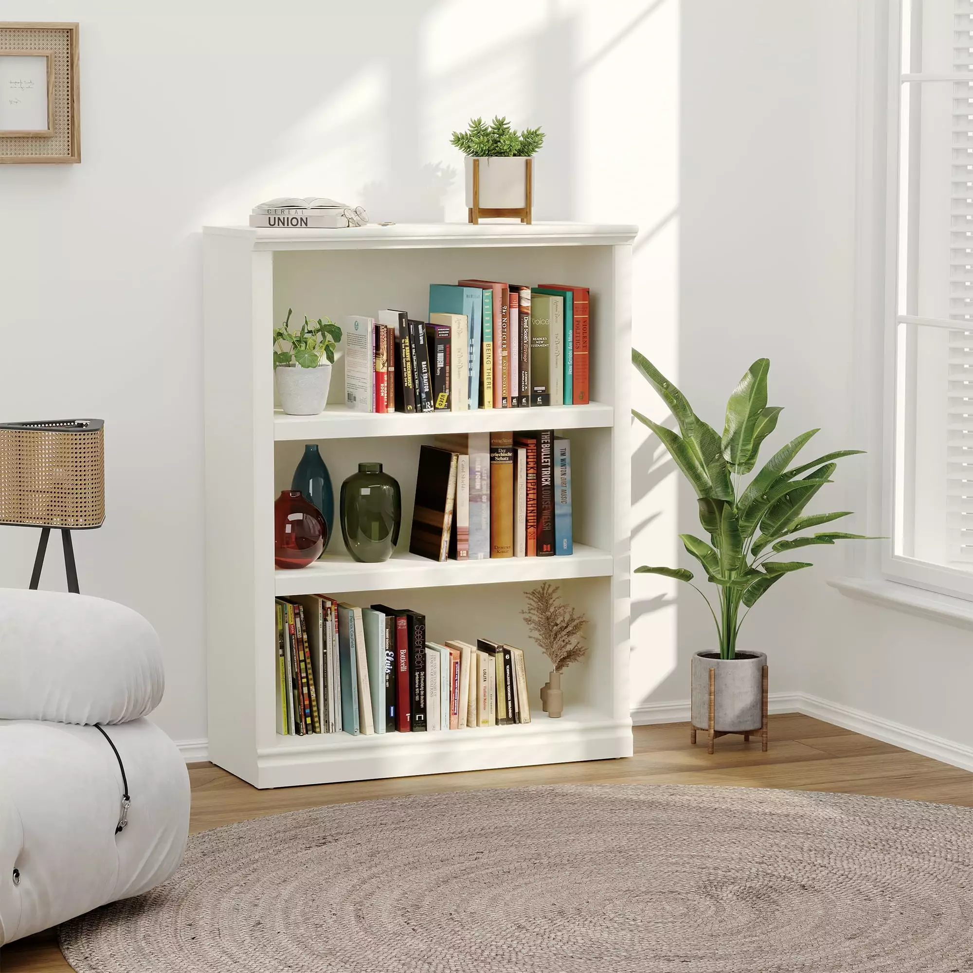 Bevfint Bookcase Open Storage Book Cases Shelves Floor Standing 3 Shelf Bookcase Farmhouse