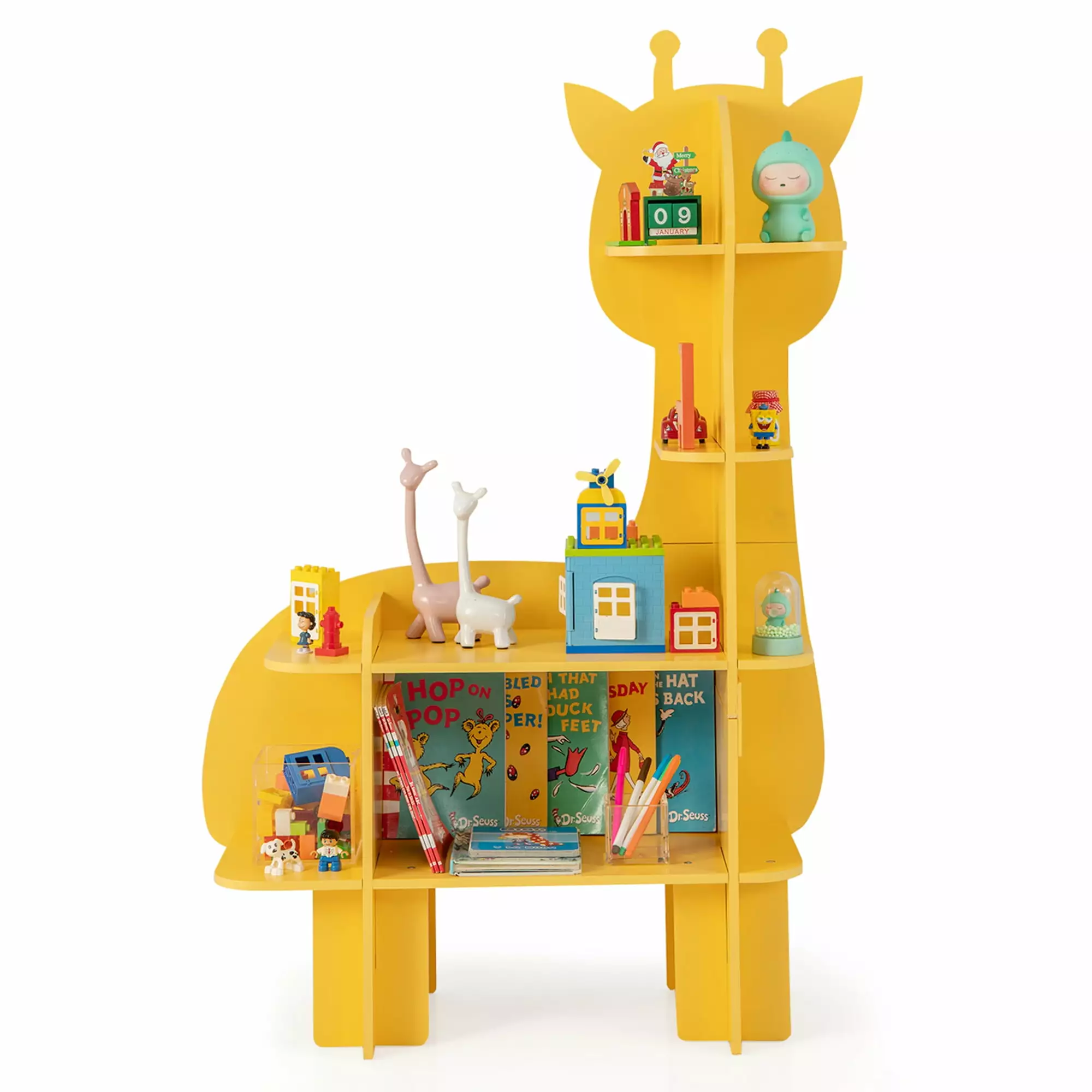 Costway Giraffe Bookcase Kids 4-Tier Toy Storage Organizer Open Storage Shelves