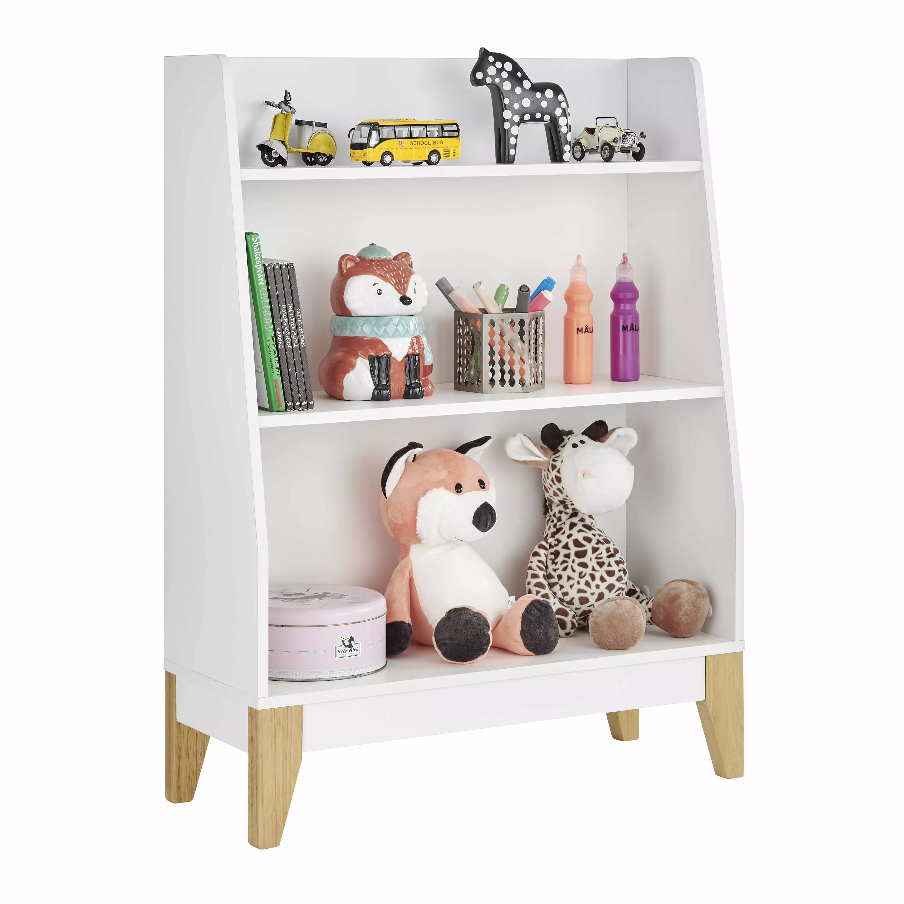 Danya B. Steiner White 3-Tier Kids Book or Toy Display Unit Wood-Toned Legs