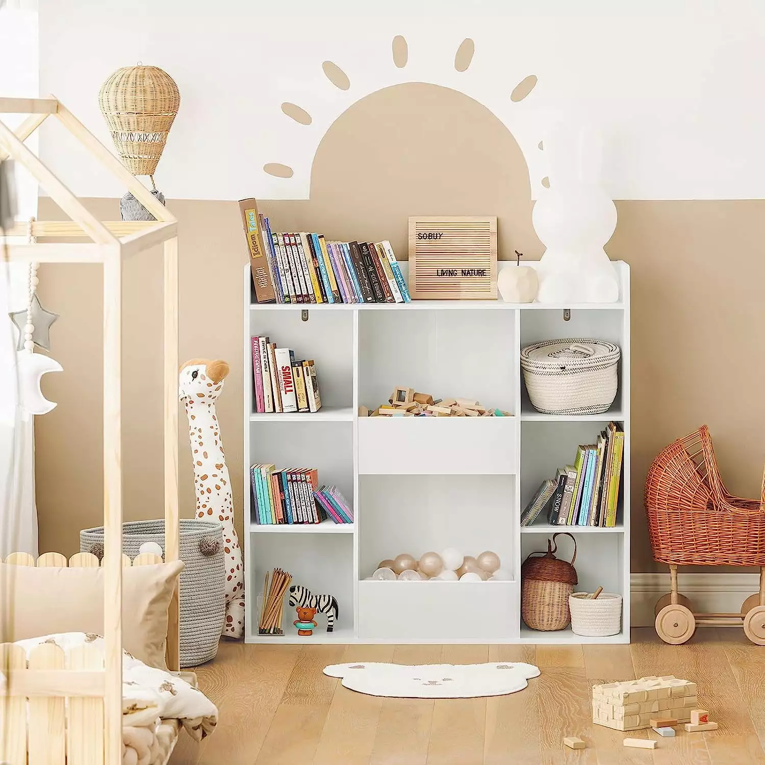 DONFU Children Kids Bookcase Book Shelf Toy Shelf Storage Display Shelf 8 Compartments White