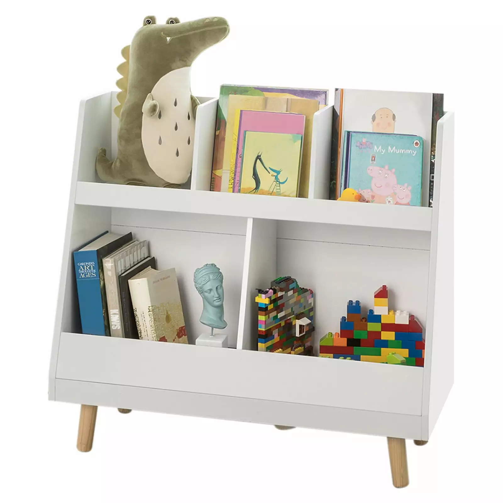 Haotian KMB19-W White Modern Solid Wood Kids Bookcase 5-Tiers Shelf Storage Display Organizer Holder