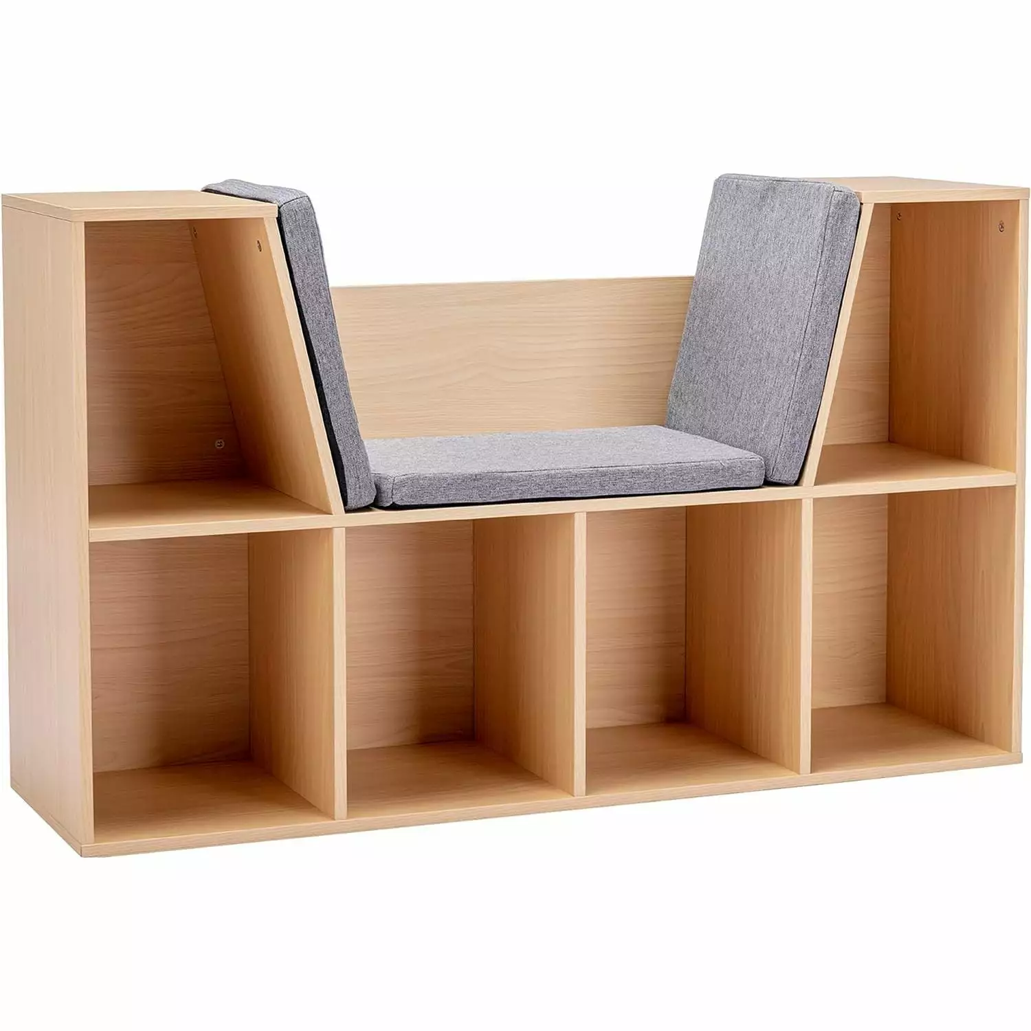 HetayC 6-Cubby Kids Bookcase Reading Nook and Cushion Multi-Purpose Storage Organizer Bedroom Living Room Natural