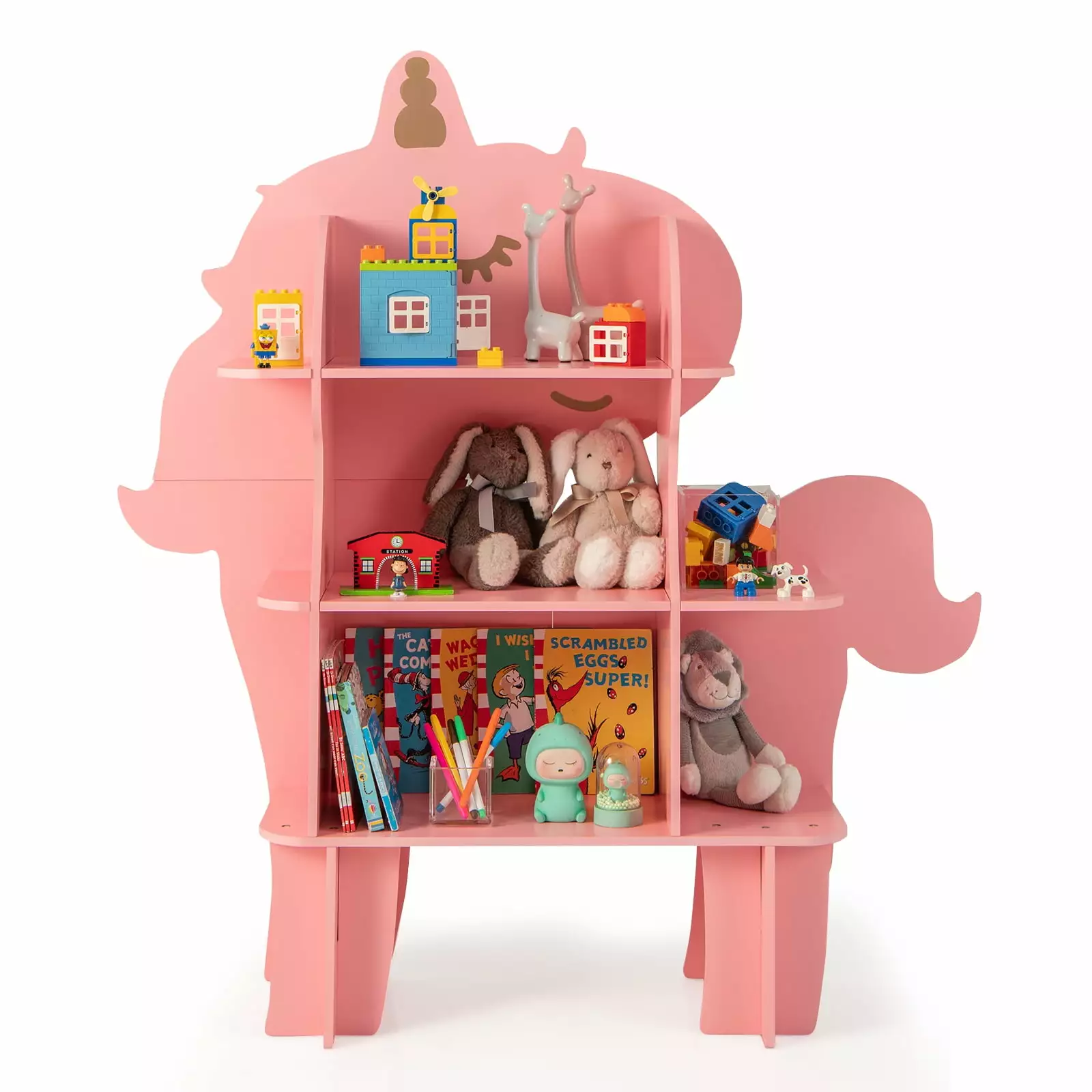Infans Unicorn Bookcase Kids 3-Tier Toy Storage Organizer Open Storage Shelves