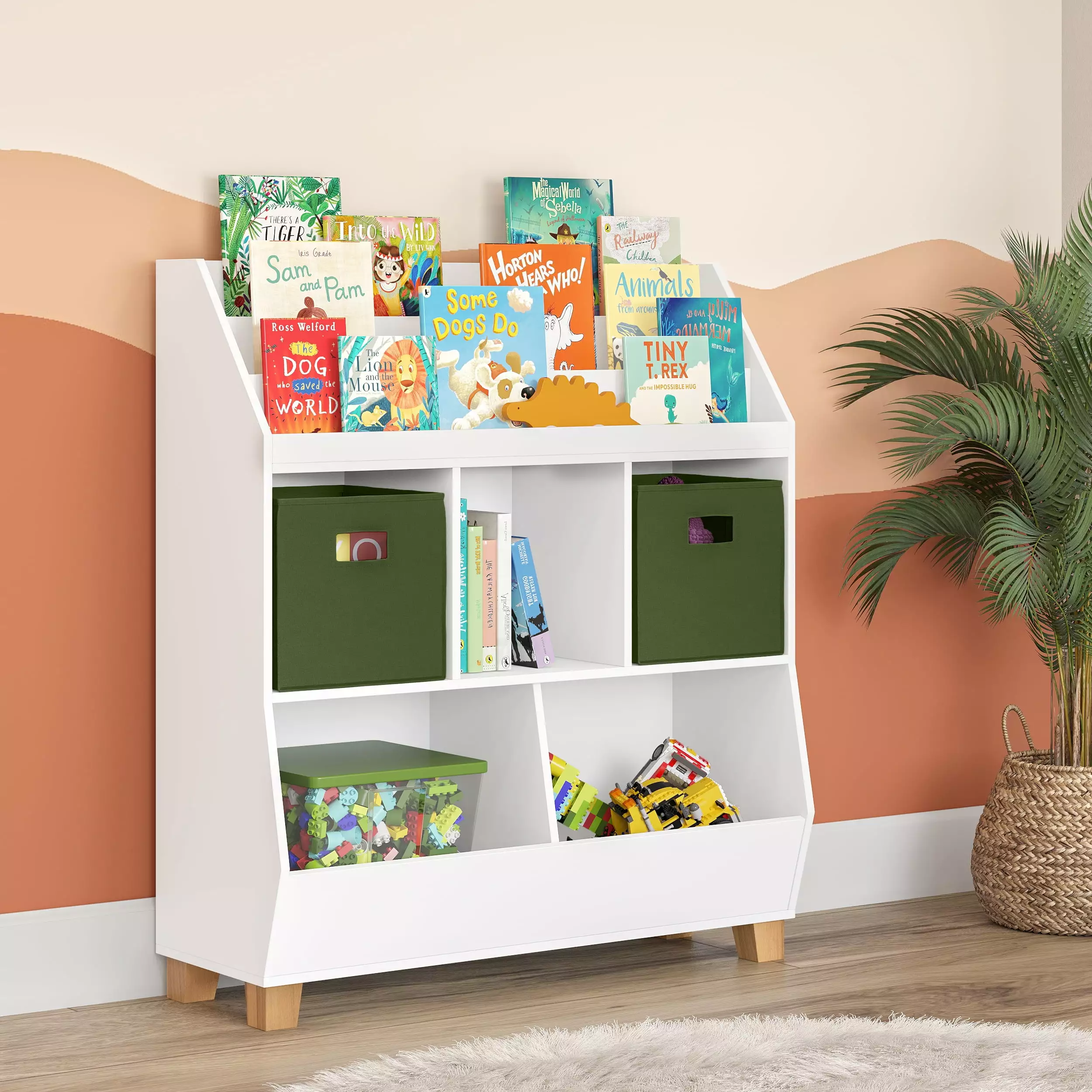 RiverRidge Kids Catch-All 35in Toy Organizer Cubby Storage Toy Storage Bins and Bookshelf