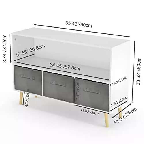 Kids Bookshelf and Bookcase Freestanding Storage Unit Removable Three Storage Boxes 3-Tier Open Wooden Display Book Shelf ...