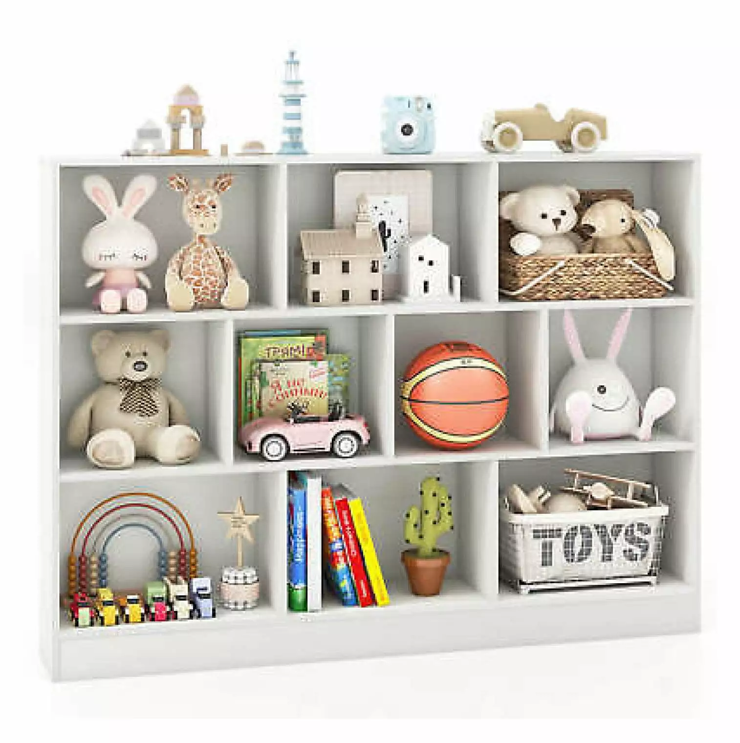 WANCQ 10-Cube Bookcase 41 Inch Wooden Toy Storage Organizer Kids Bookshelf White