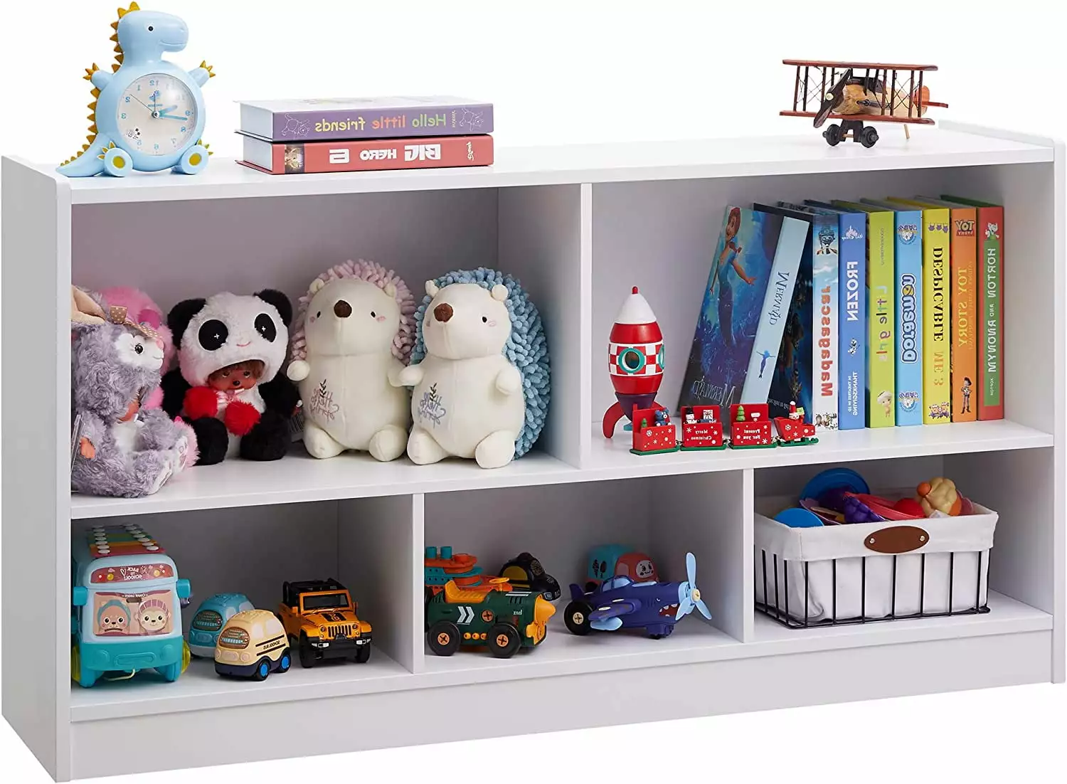 5-Section Kids Bookshelf Toy Organizer Wooden Storage Cabinet Playroom Nursery Classroom