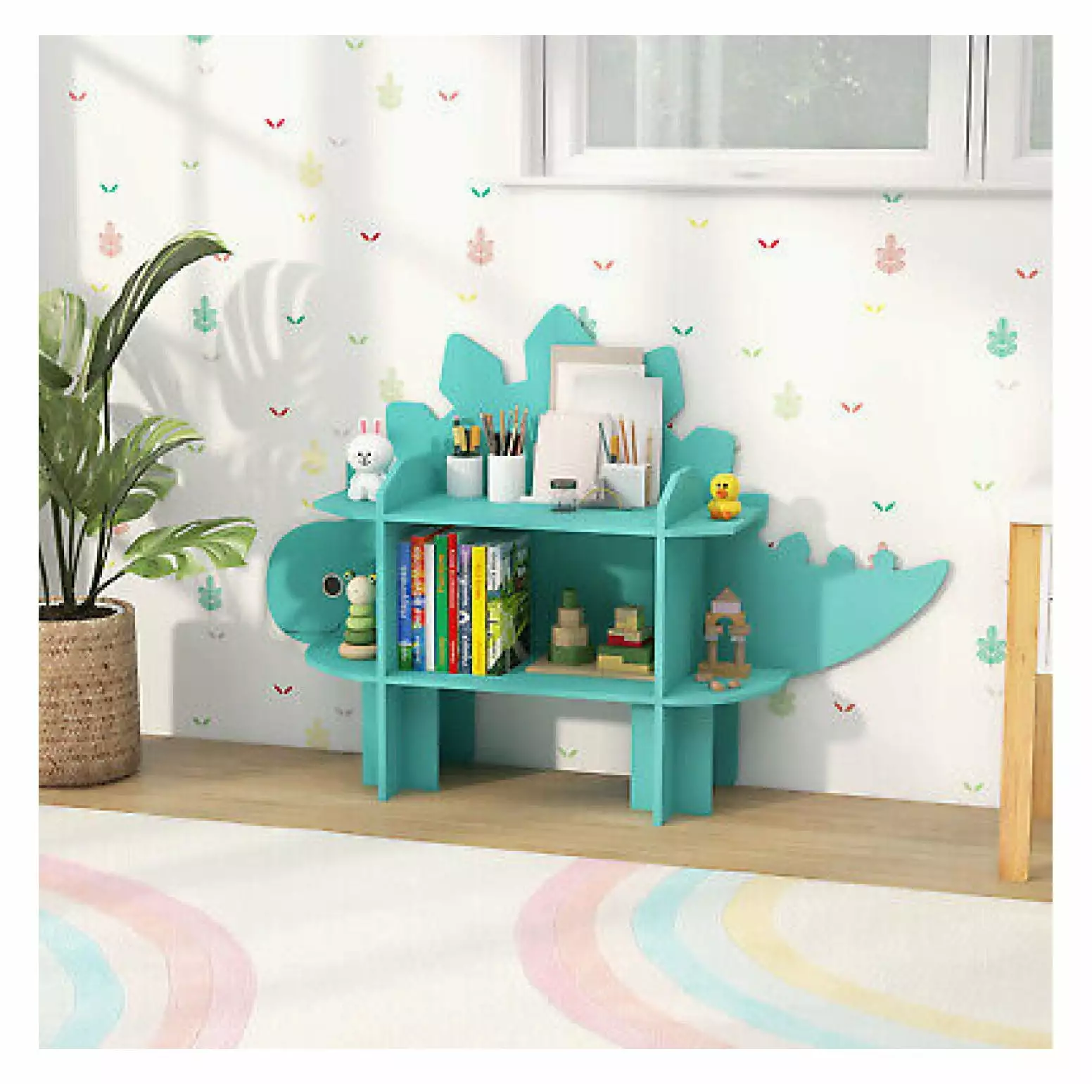 Depot Esh Dinosaur Bookcase Kids 2-Tier Toy Storage Organizer Open Storage