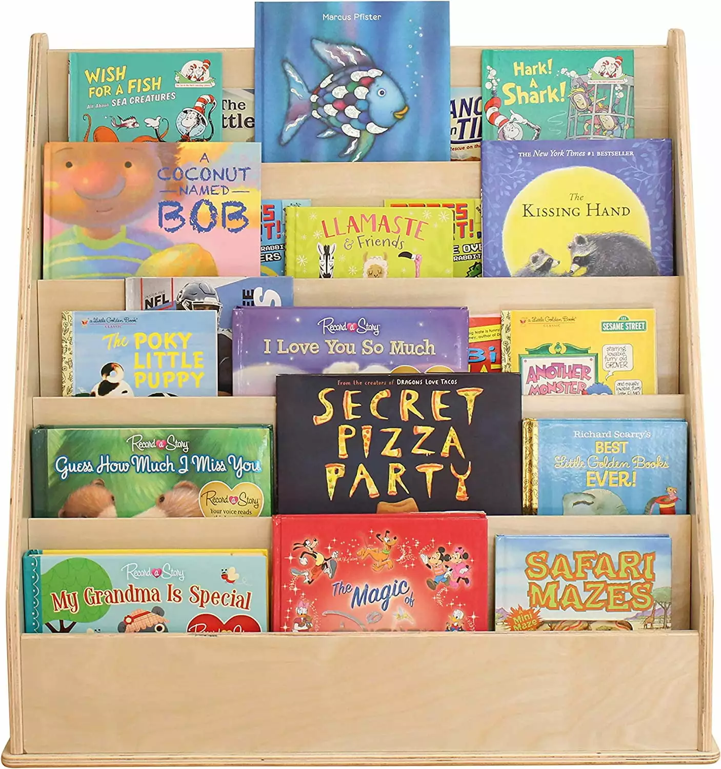 DONFU 13132 NT Birch Book Display Stand 5 Shelf Storage Kids Books and Magazines Natural