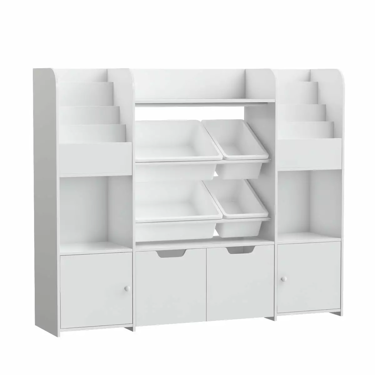 Hiphuta Kids Toy Storage Organizer Wood Bookcase 4 Bins 2 Removable Drawers and 6 Storage Cubbies White