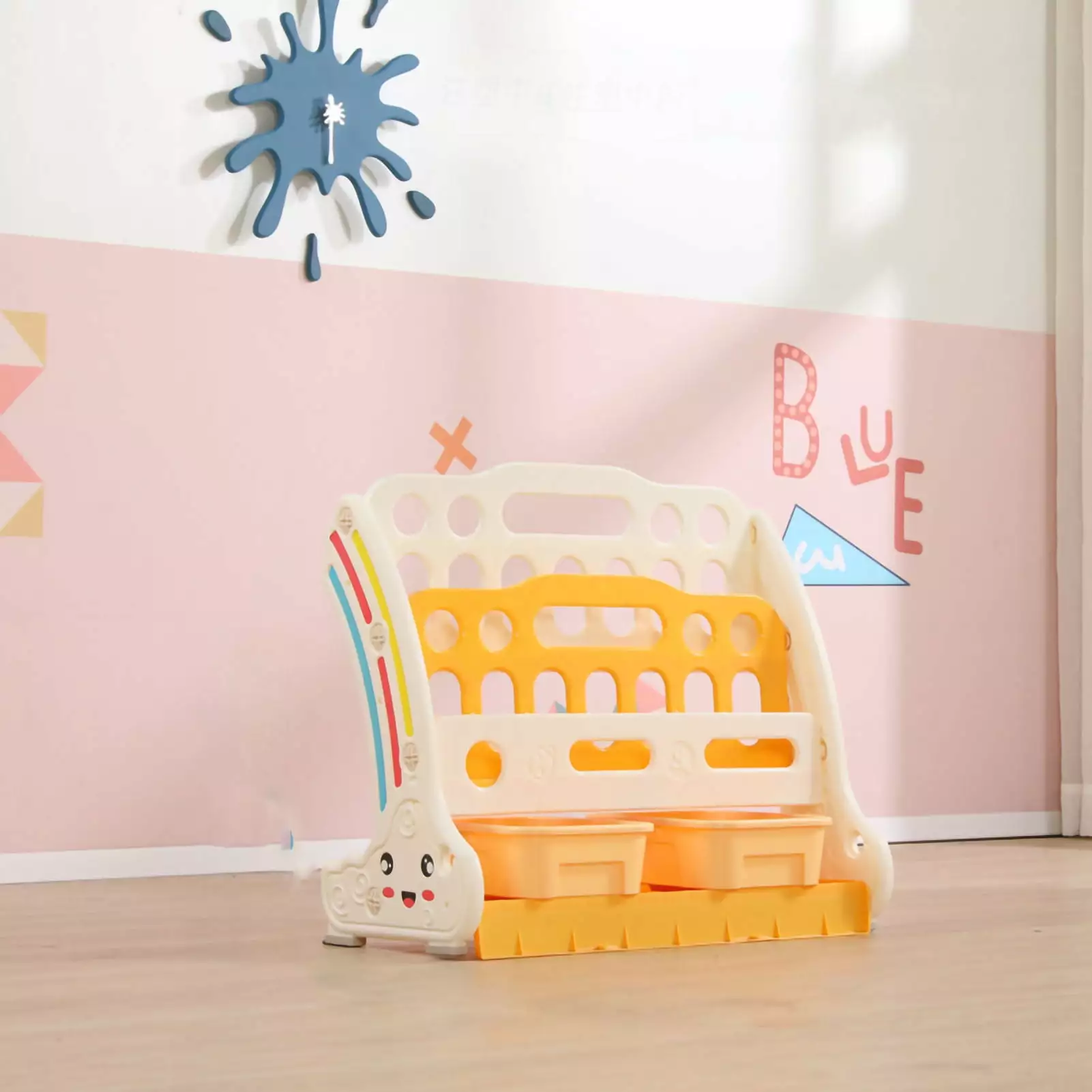 Children Bookshelf Kindergarten Picture Books Storage Rack Home Simple Floor Standing Bookshelf 3 Layers 54x49.5x26.5cm Ho...