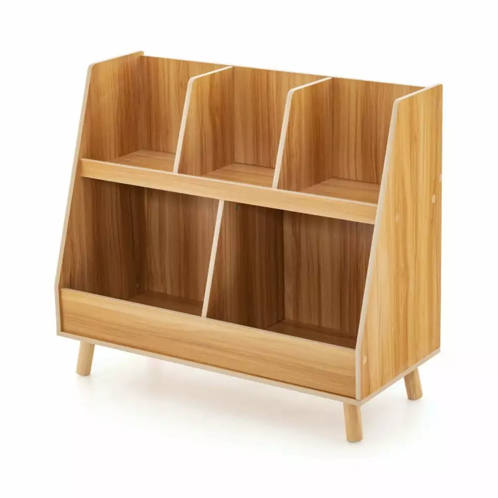 Kepooman Toy Book Organizer Storage Unit 5-Cube Kids Bookshelf and Toy Organizer Anti-Tipping Kits Natural