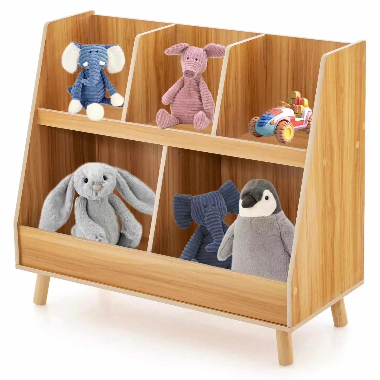 Laijoy Kids Bookshelf 5-Cube Open Toy Storage Organizer Solid Wood Support Legs and Anti-tip Kit