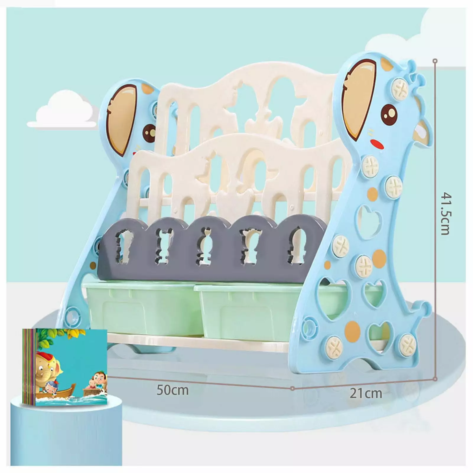 2024 Kids Book Rack Cartoon Shaped Plastic Book Organizer Display Storage Stand Home School 3 Shelves Blue Drawers Langzho...