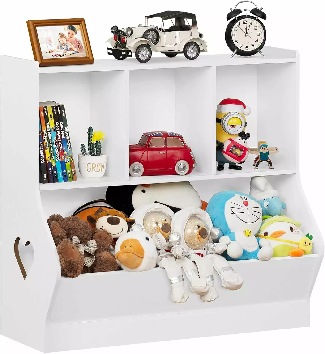 Kids Storage Organizer - Children Small Bookcase and Bookshelf - Toddler 4 Cubby Cabinet Playroom Bedroom Living Room Nurs...