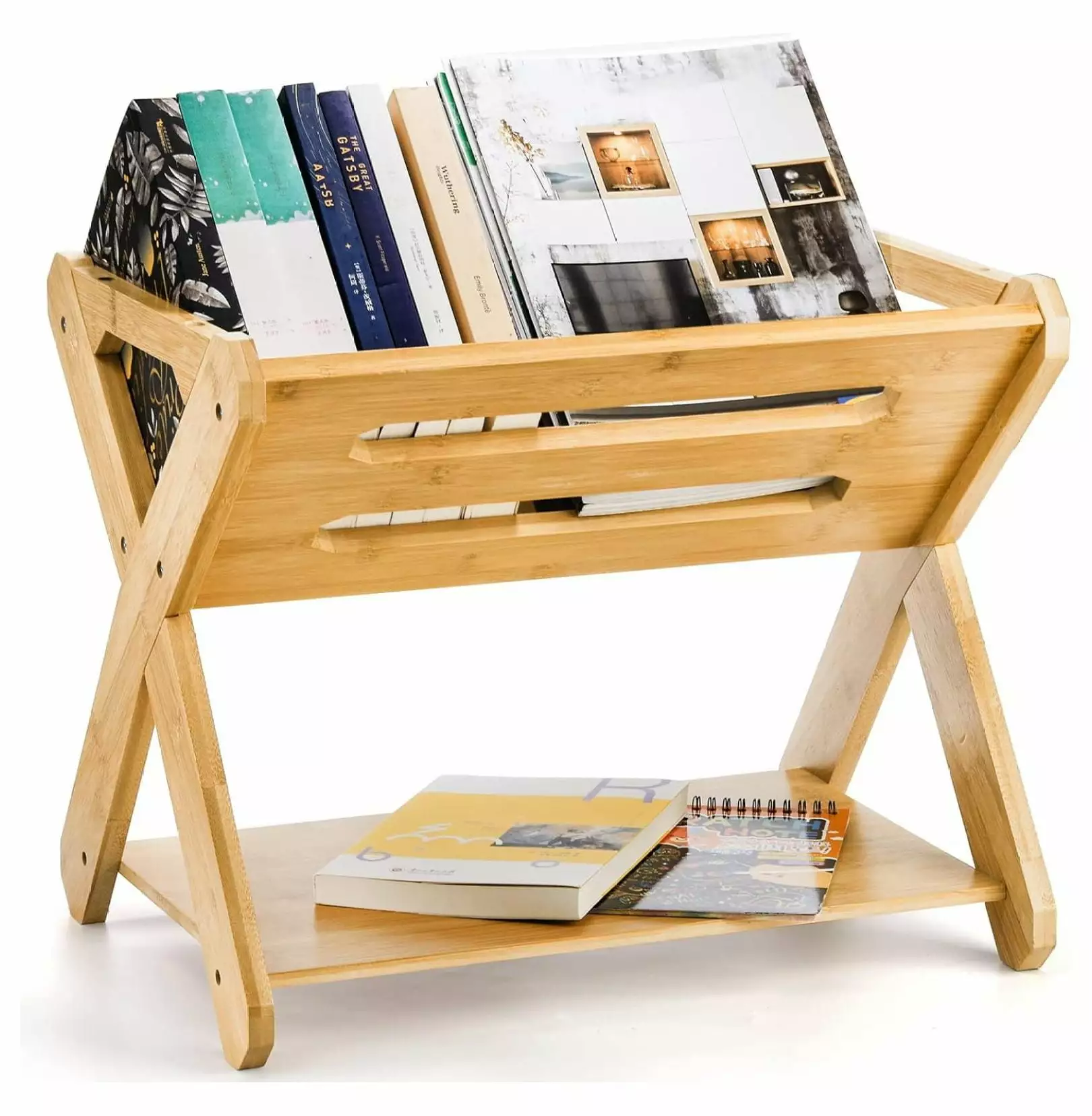 ZeloraGildan Bamboo Book Caddy Shelf Kids Book Storage Organizer Toddlers Bedroom Playroom Nursery
