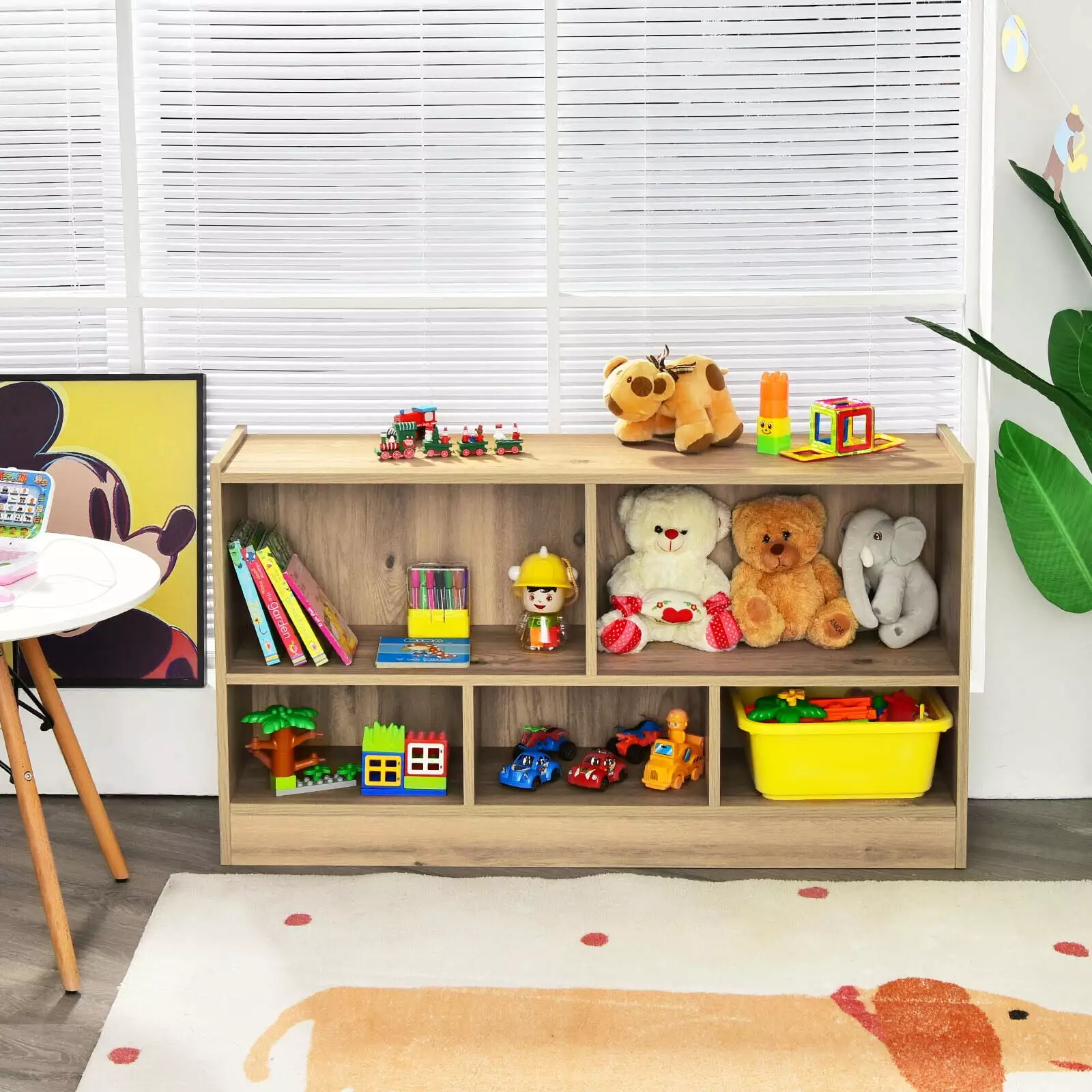 FONIRRA 5-Section Wooden Shelf Organizing Books and Toys Kids Room Nursery Natural Finish