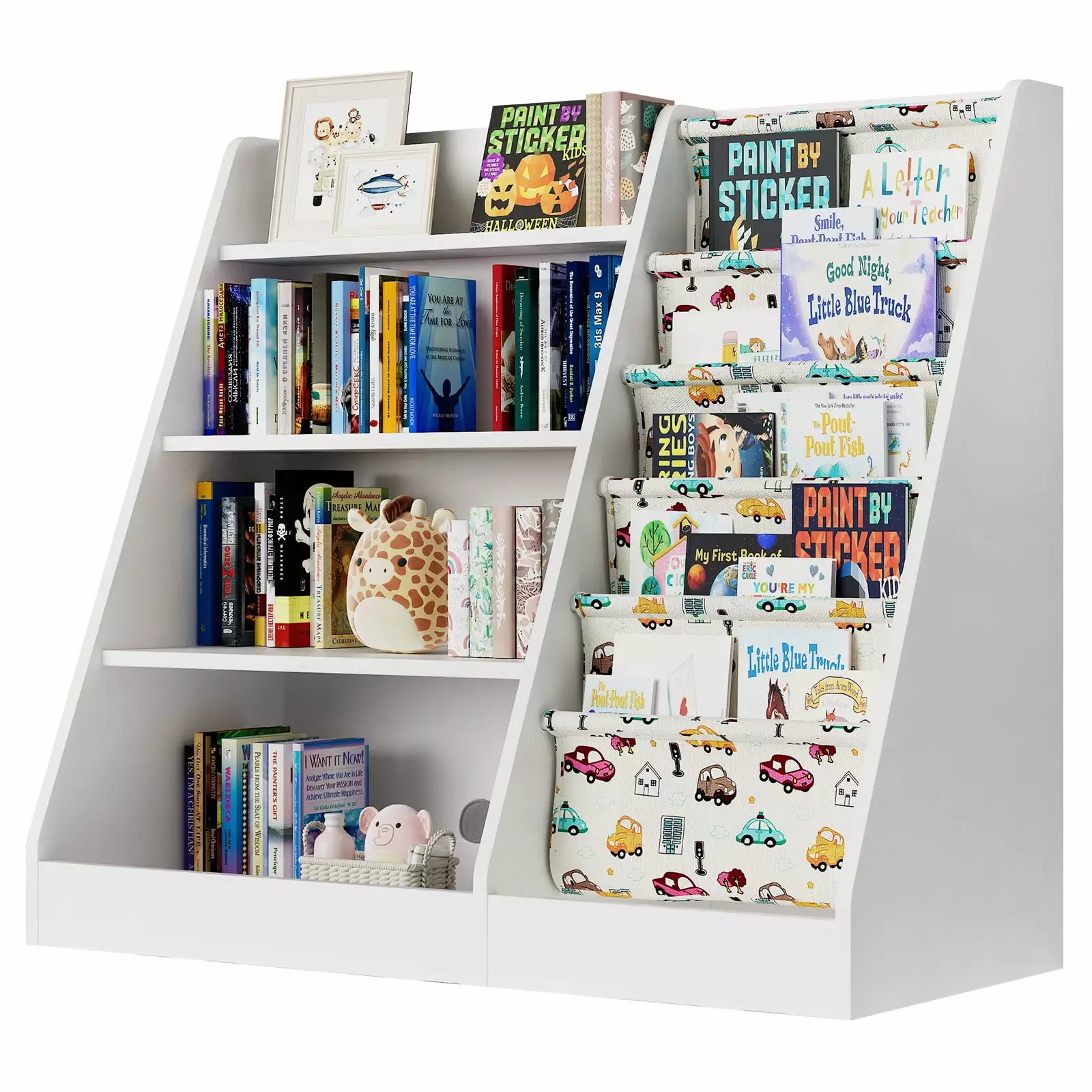 Hironpal Durable and Versatile Sling Storage Bookshelf Kids Room 4 Tier Children's Bookshelf Toy Organiser Study Living Room