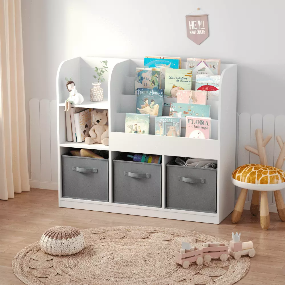 Multifunctional Bookcase 3 Collapsible Fabric Drawers Bookcase Display Stand Toy Storage Cabinet Organizer Kids Bookshelf ...