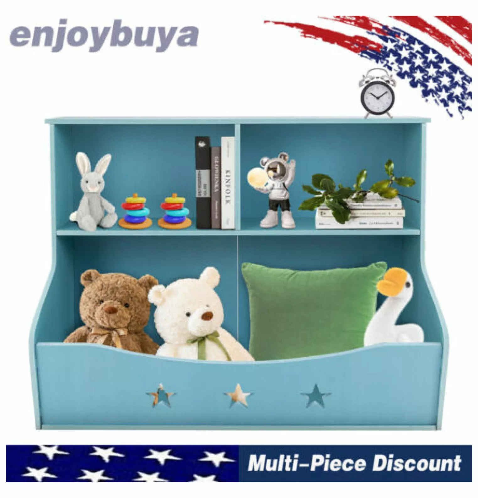 WANCQ 2-Tier Light Blue Open Book Shelf PVC Board Kids Bookshelf Storage