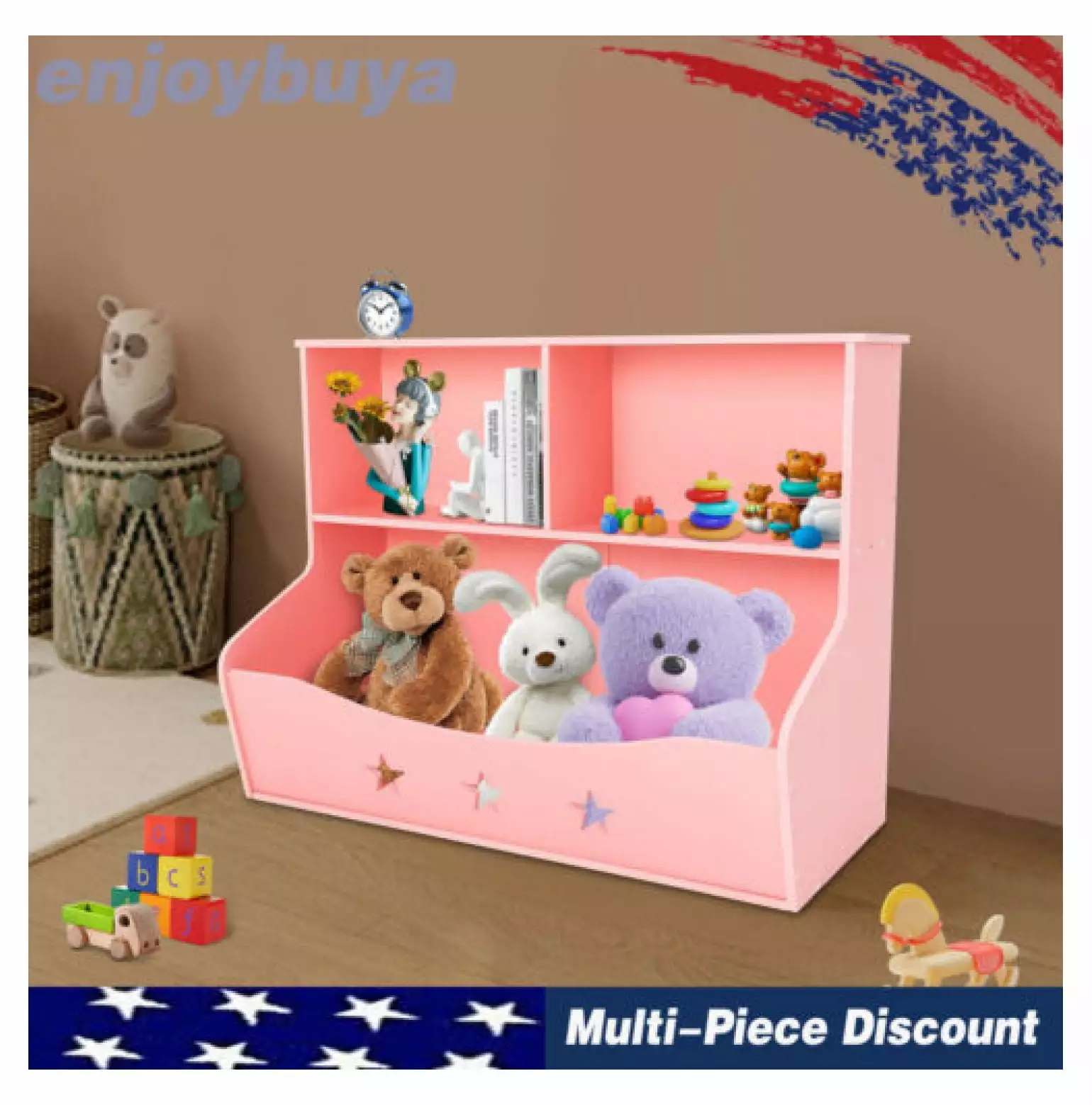 WANCQ 2-Tier PVC Board Kids Bookshelf Freestanding Open Book Shelf Kids Room