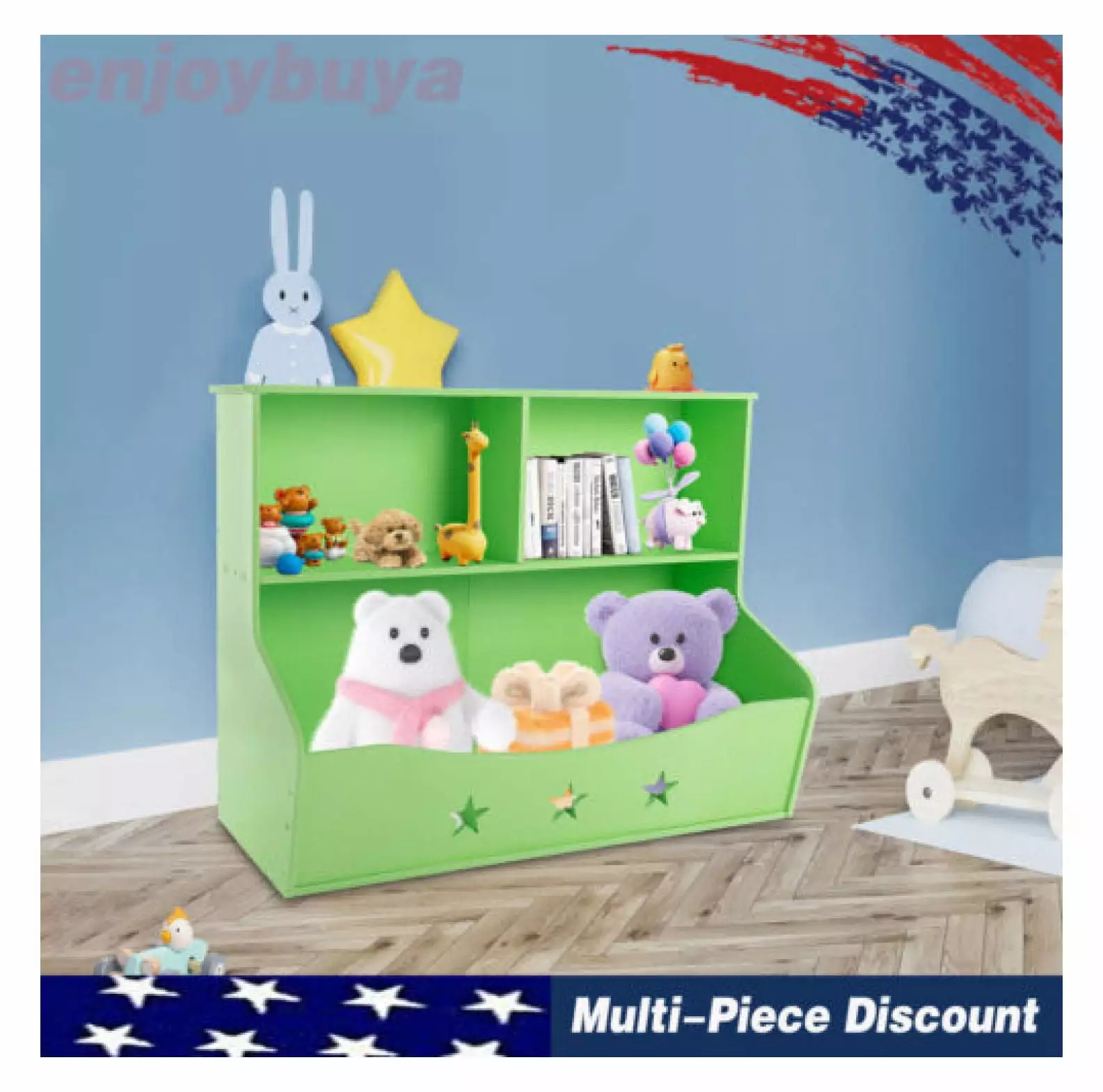 WANCQ PVC Book Shelf Toy Organizer Kids Book Shelf 2-Tier Light Green Storage Bookcase