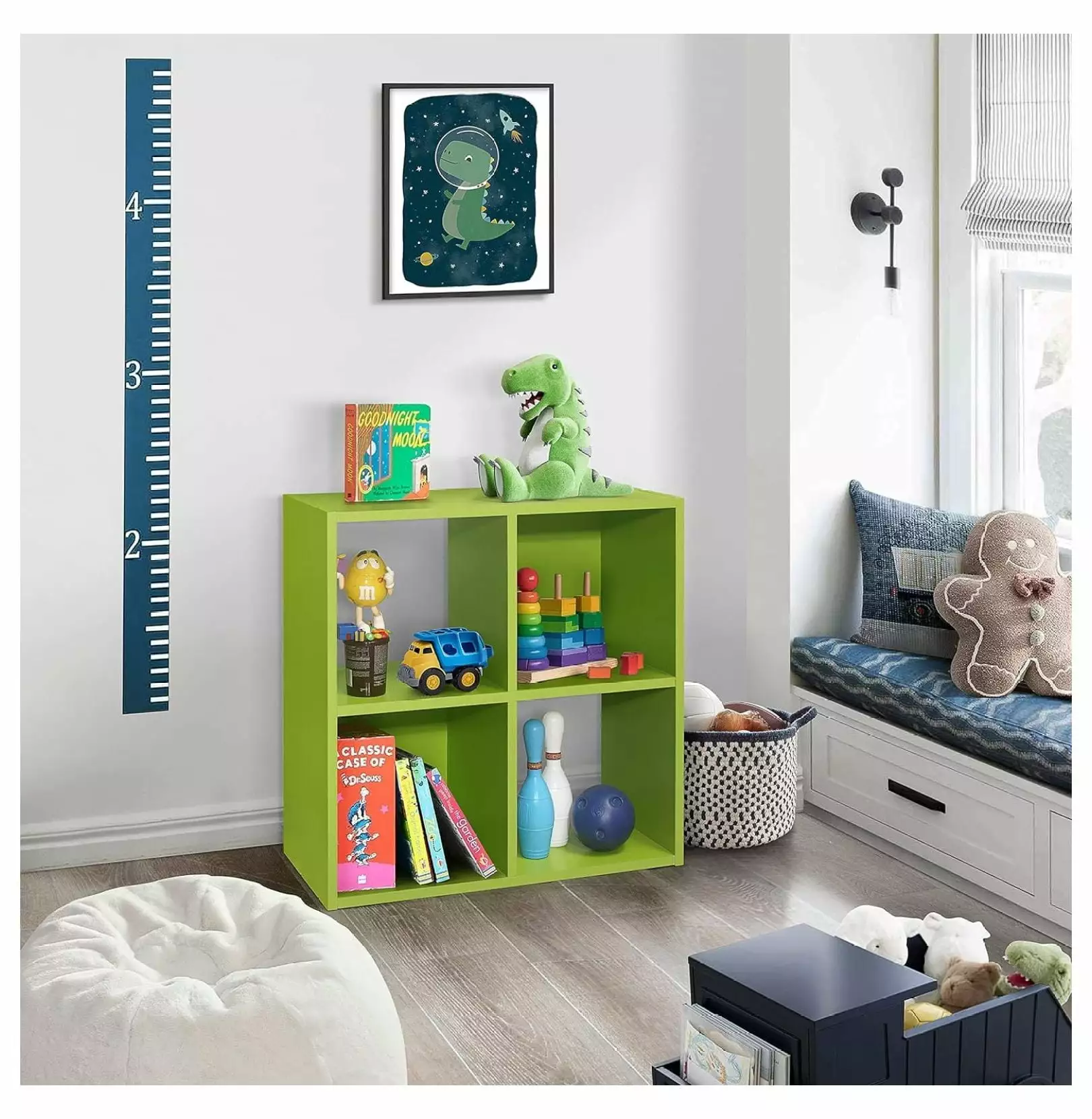 wangc123 Brand Furniture 4-Cube Children's Bookcase Kids Toy Storage Shelf Organizer Playroom Bedroom Nursery School Green