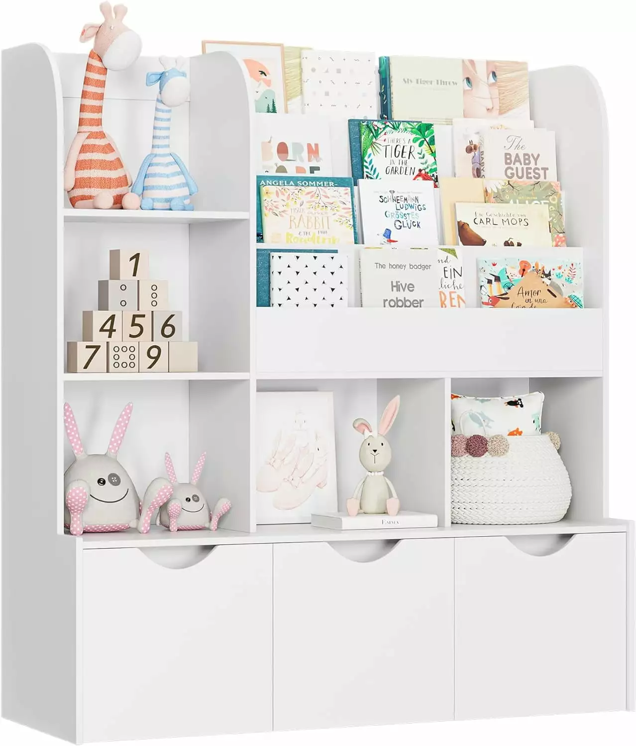 47 Kids Bookcase and Bookshelf Cubbies Drawers and Toy Storage Bedroom Playroom Hallway White FHyzh74