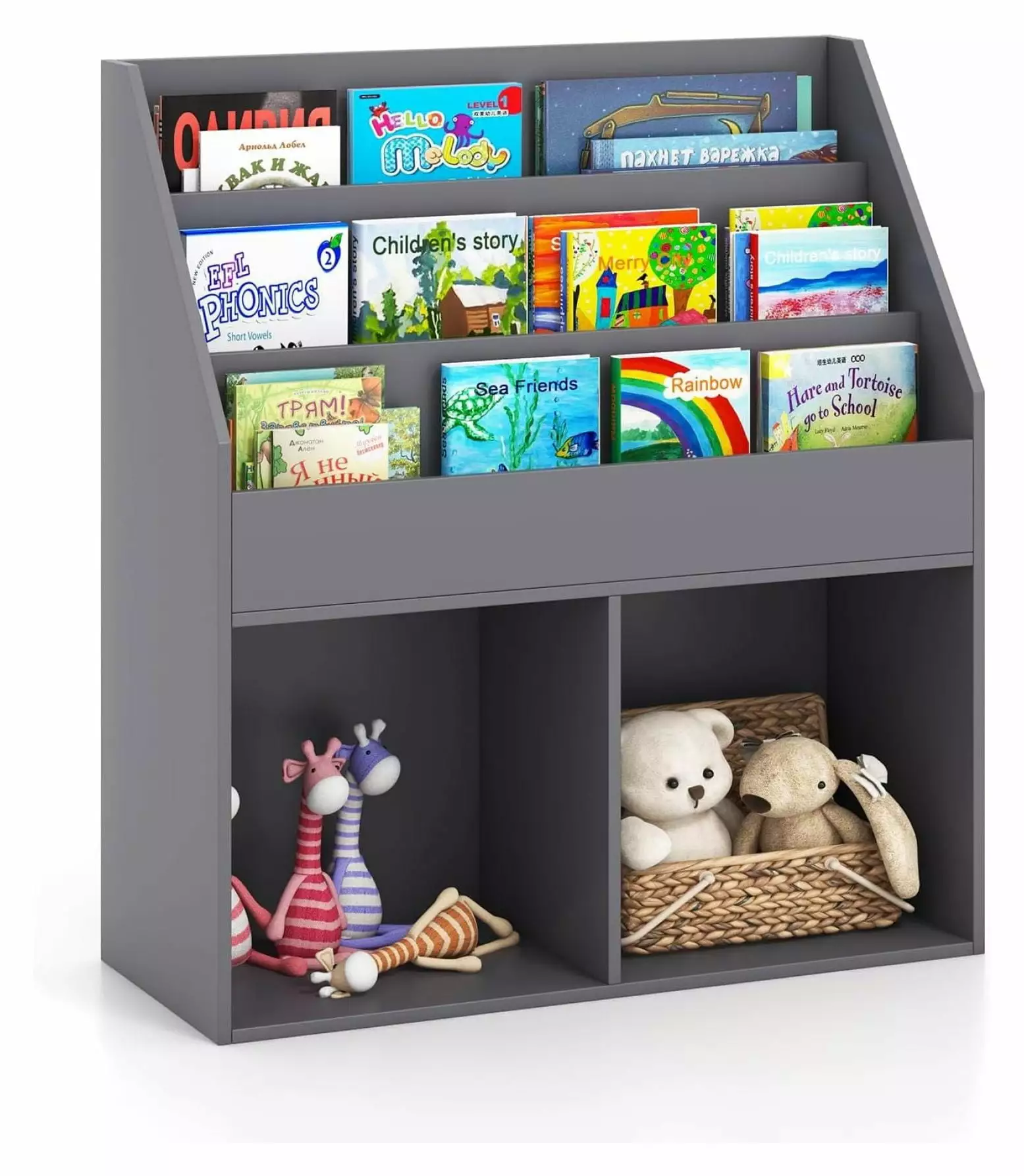 Killeryuki 2--1 Wooden Kids Bookshelf and Toy Storage Cabinet Shelves and 2 Large Cubes