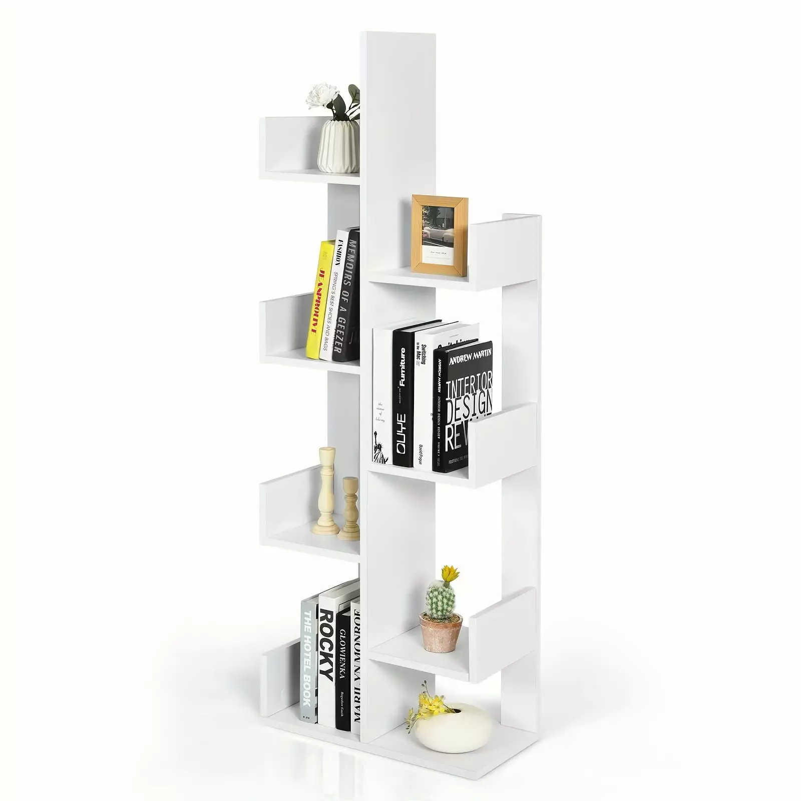 8-Shelf White Tree Bookshelf Wooden Bookcase Home Office Decor Display 57 High 176.5lbs Capacity