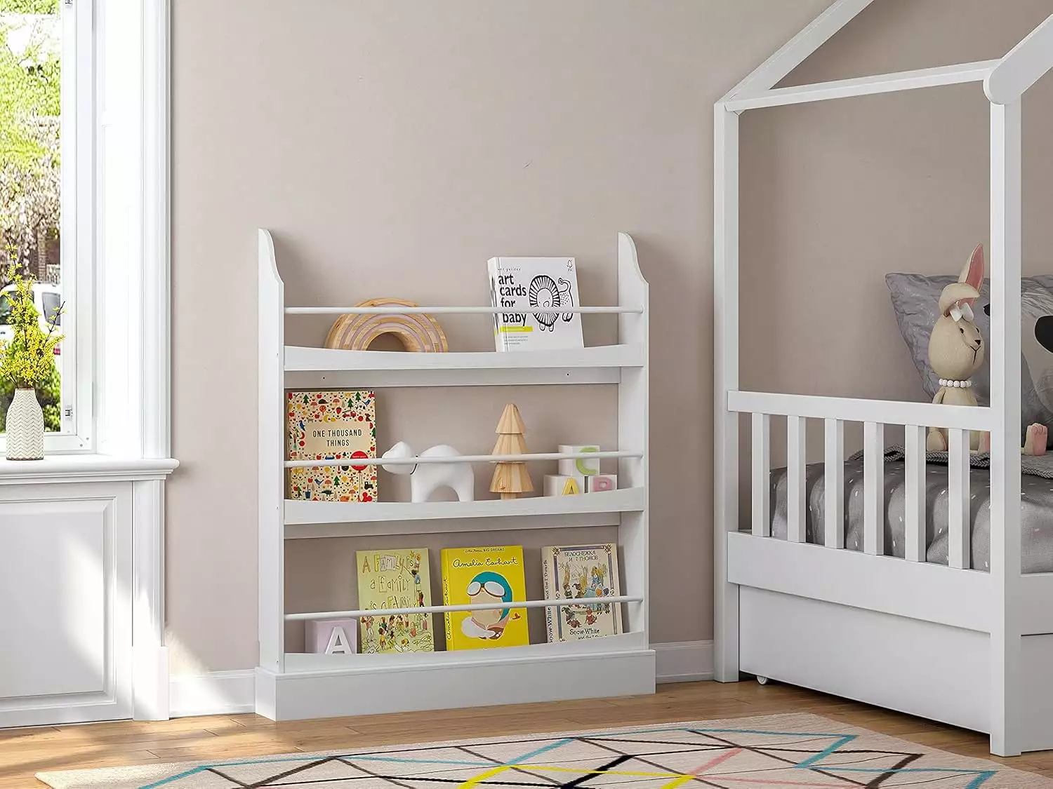 Kids Bookshelf 3 Tiers Book Shelf and Storage Kids Rooms Kids Bookcase Rack Wall White A&A Manufacturing