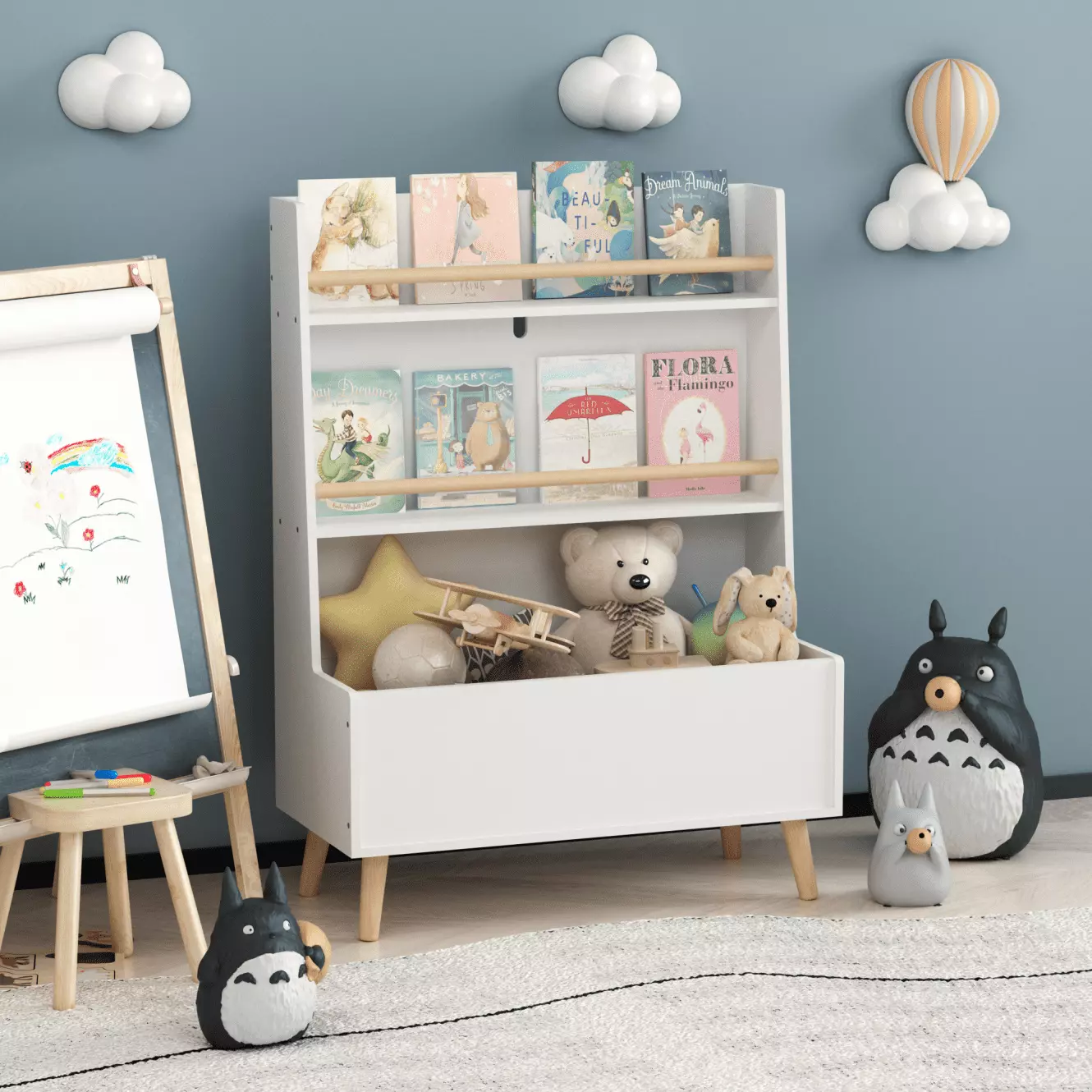 Bookshelf Kids 2 Tier Book Racks and Storage Compartment Toy Organizer White ARCTICSCORPION