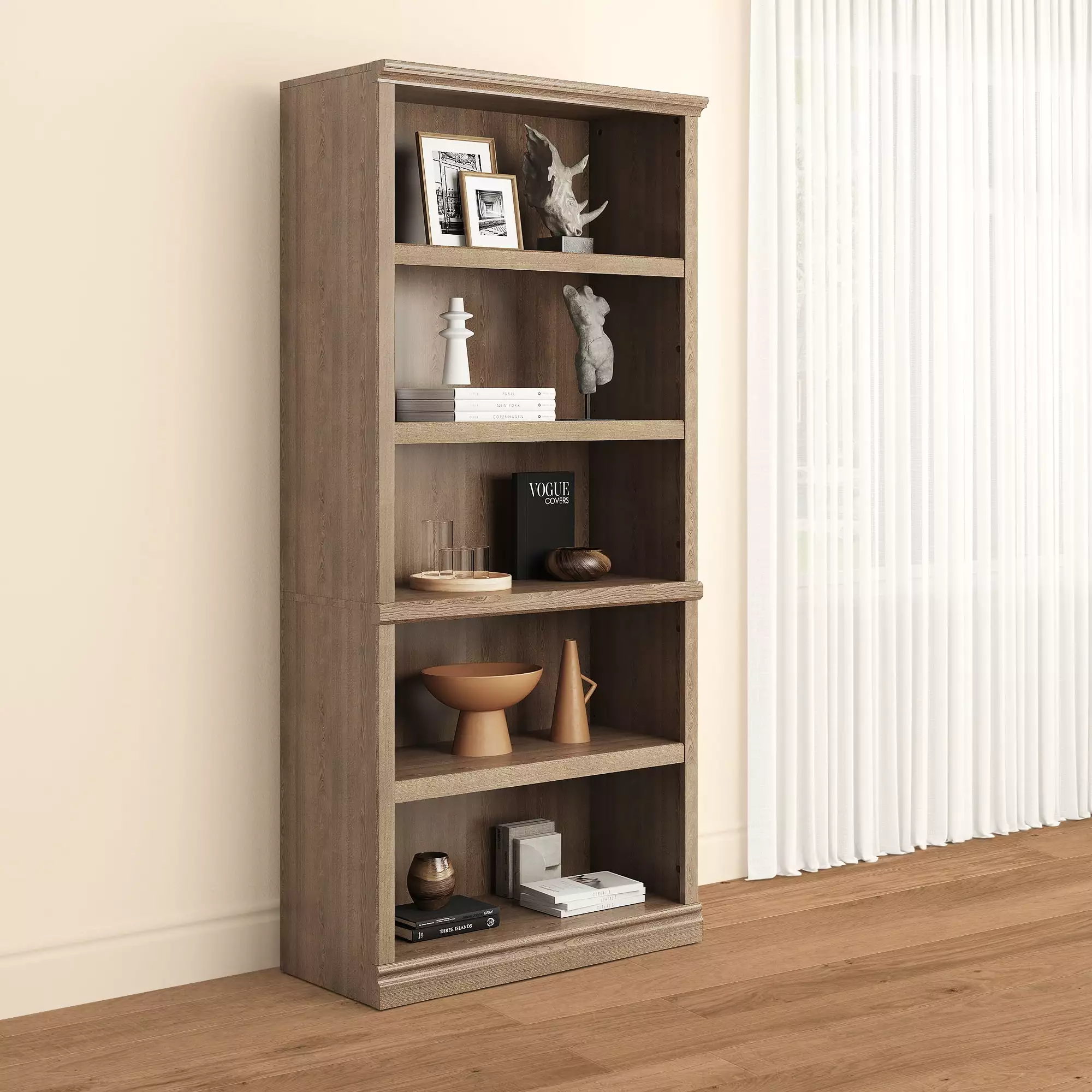 70 Inch Tall 5 Shelf Bookcase Open Storage Bookshelf Floor Standing Farmhouse Library Office Bedroom Kids Oak Bevfint
