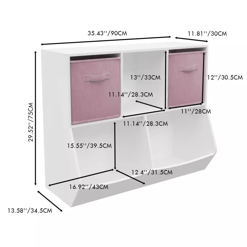 White and Pink Kids Bookcase Collapsible Fabric Drawers Toy Storage Cabinet Playroom Bedroom Nursery School Breadeep